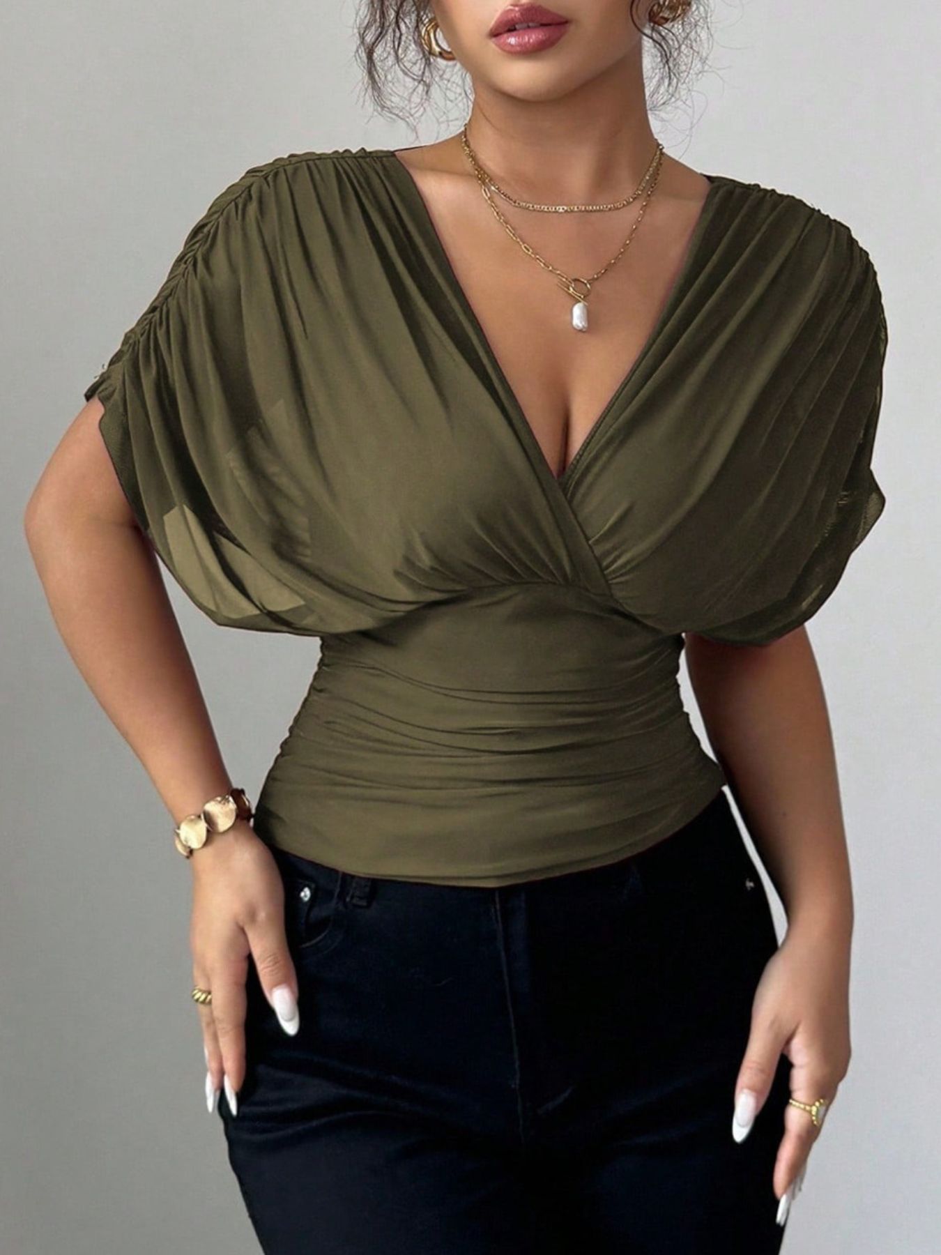 Ruched Surplice Short Sleeve Top - Be Bliss Boutique
