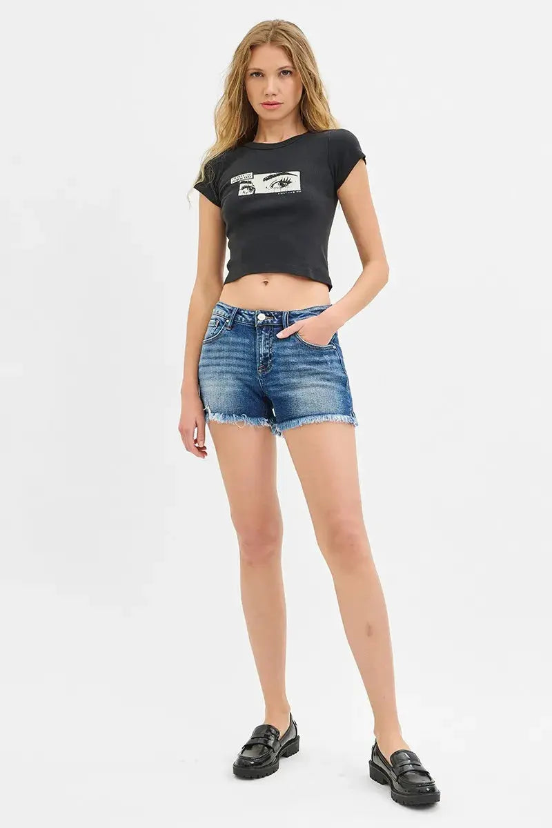 RISEN Full Size/Plus Size Low Rise Frayed Denim Shorts Plus Size | Be Bliss Boutique