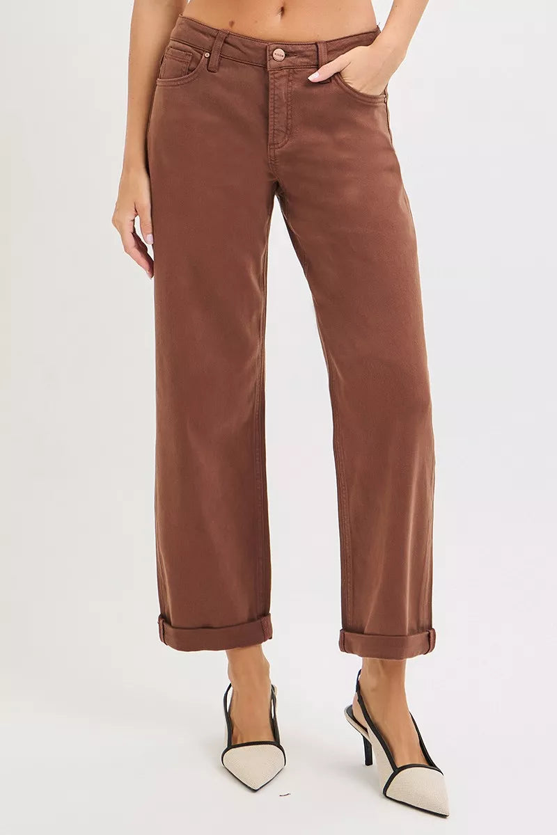 RISEN Full Size Tummy Control Mid Rise Ankle Barrel Baggy Plus Size - Be Bliss Boutique