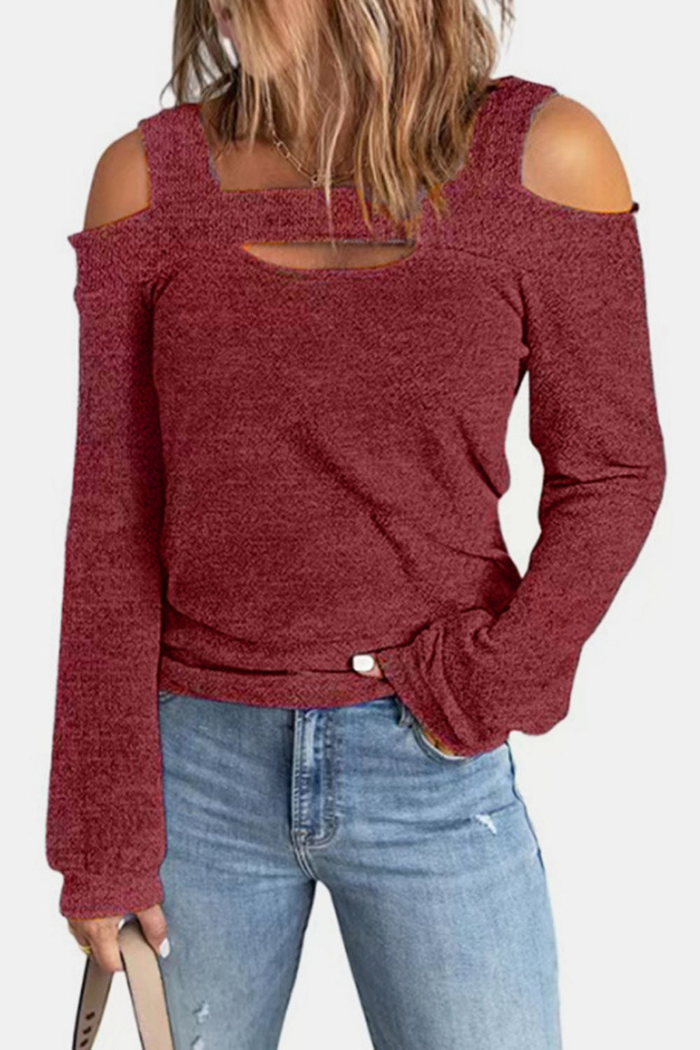 Full Size Cutout Cold Shoulder Blouse - Be Bliss Boutique