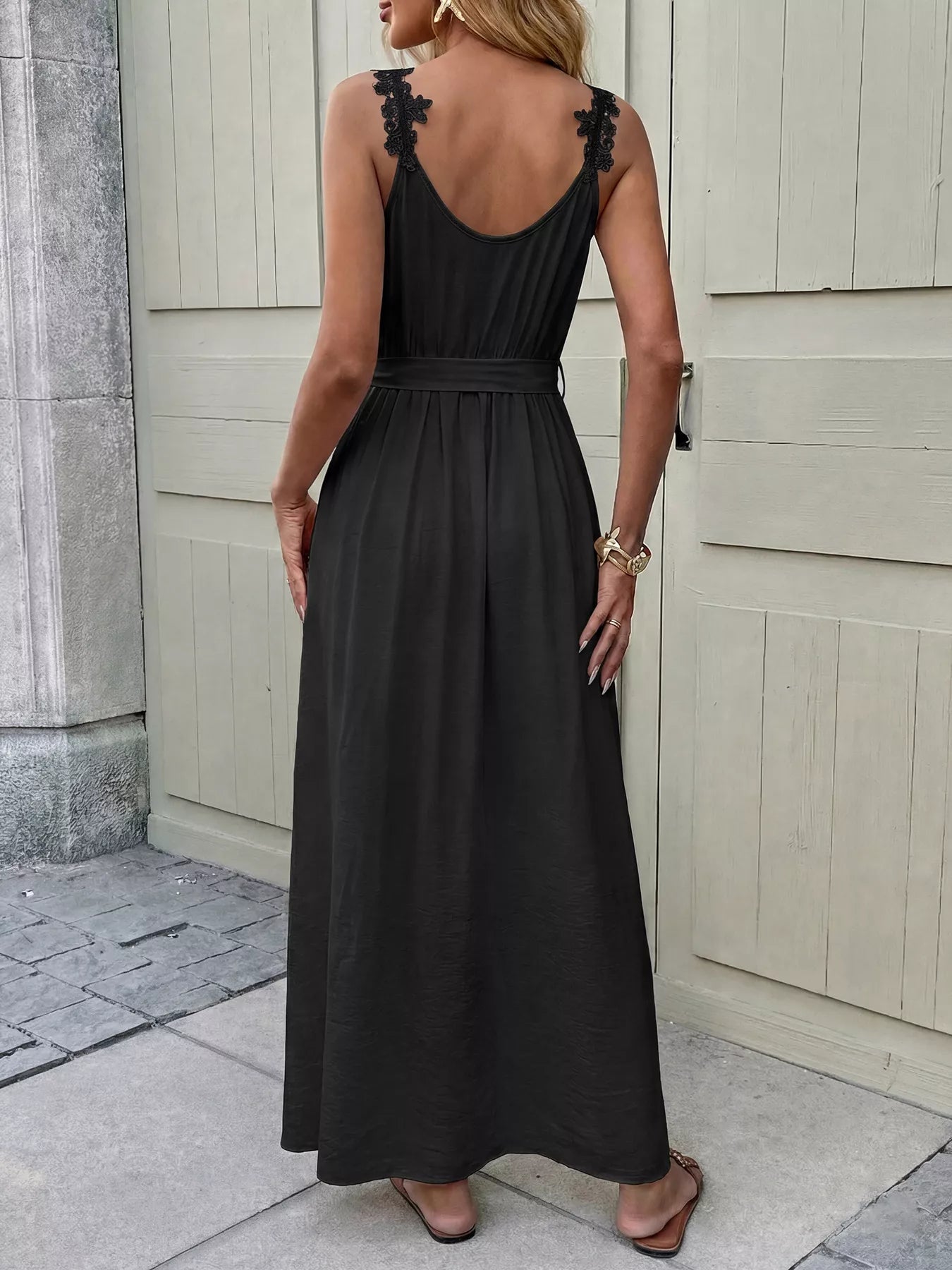 Lace Trim Maxi Dress with Slit - Be Bliss Boutique