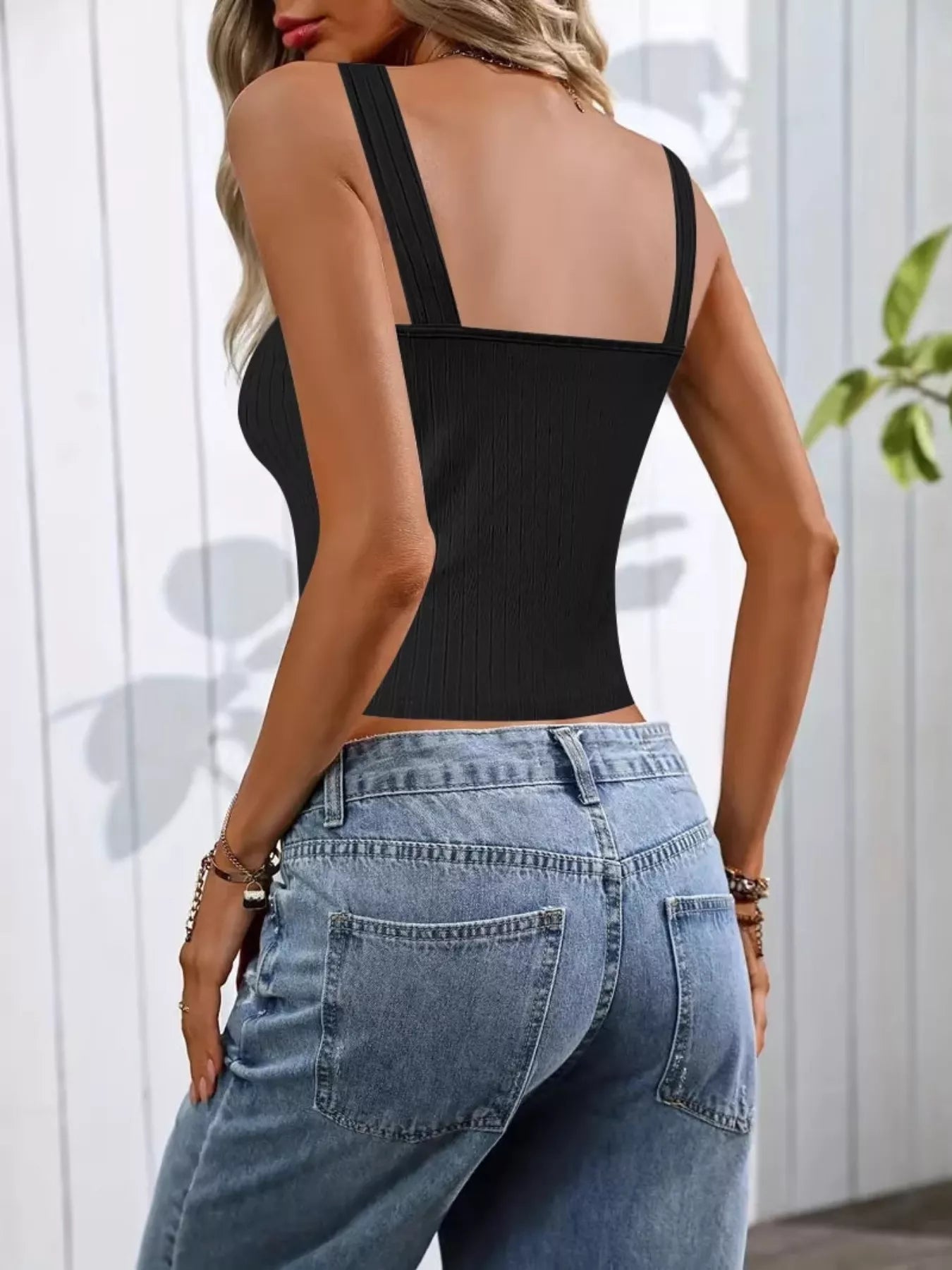 Pearl Detail Scoop Neck Tank Top - Be Bliss Boutique