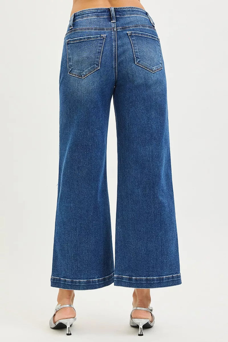 RISEN Jeans - High Rise Wide Leg Jeans With Pocket Button Detail - Be Bliss Boutique