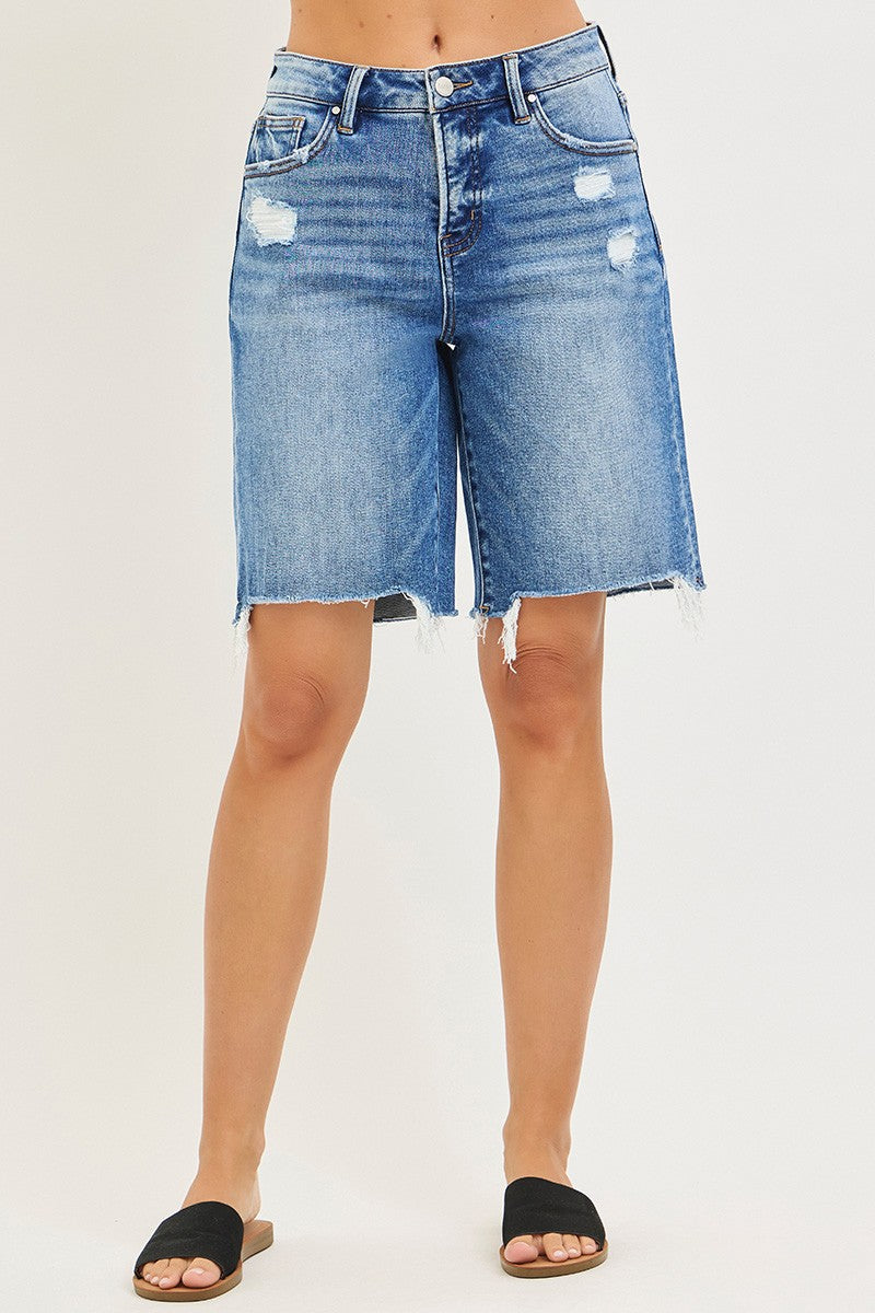 RISEN Tummy Control Slouchy Bermuda Denim Shorts - Be Bliss Boutique