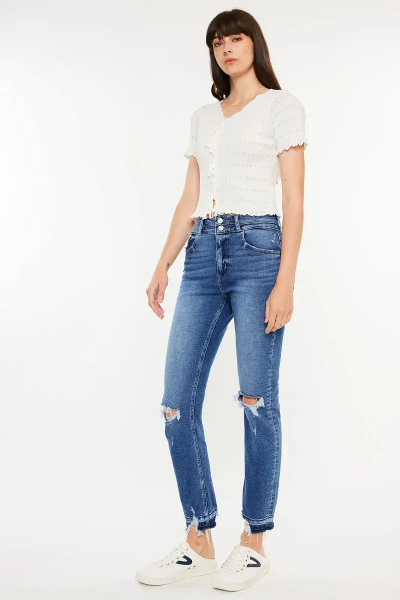 Kancan High Rise Distressed Slim Straight Jeans | Be Bliss Boutique