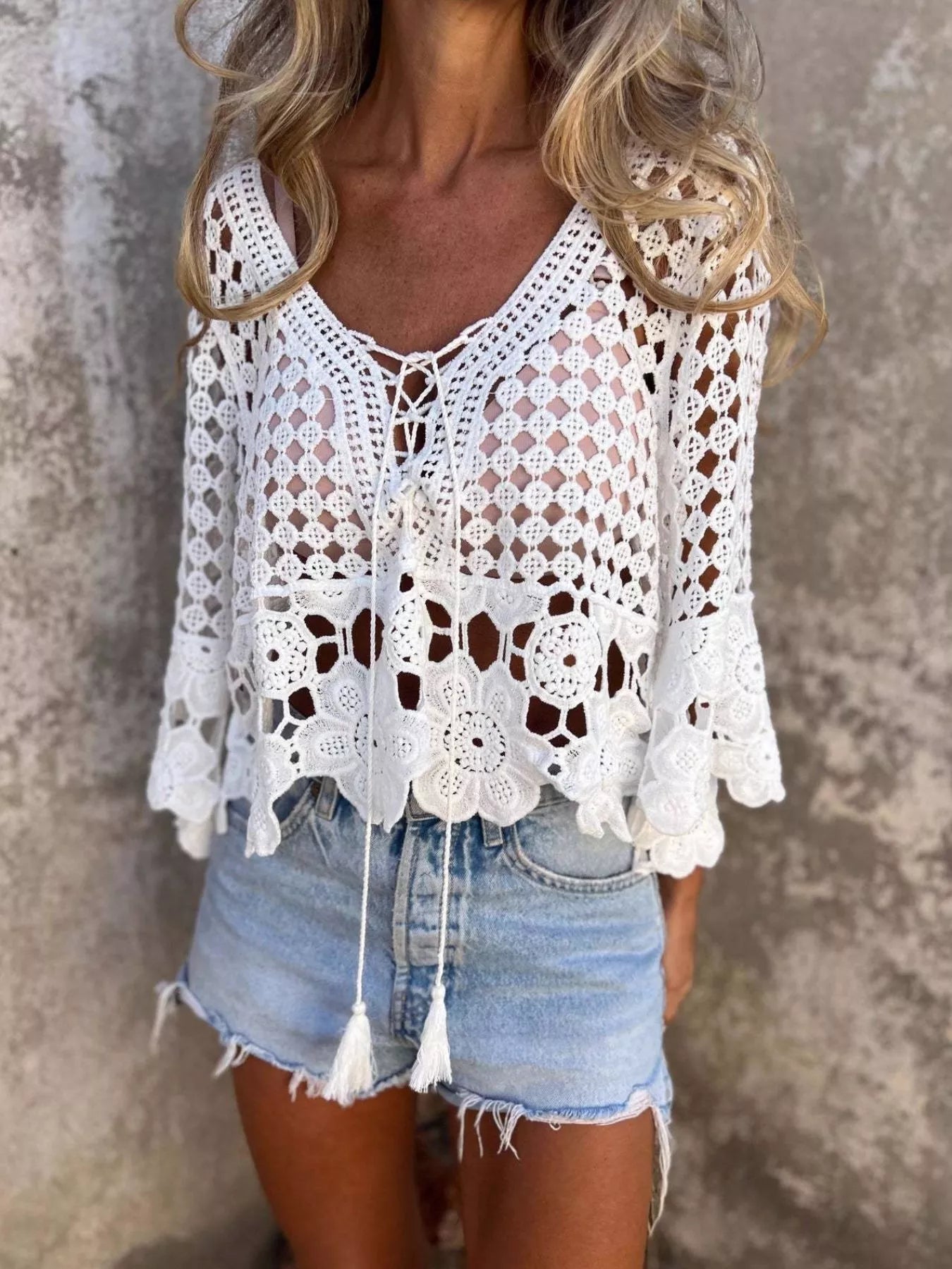 Tassel Crochet Knit Cover Up - Be Bliss Boutique