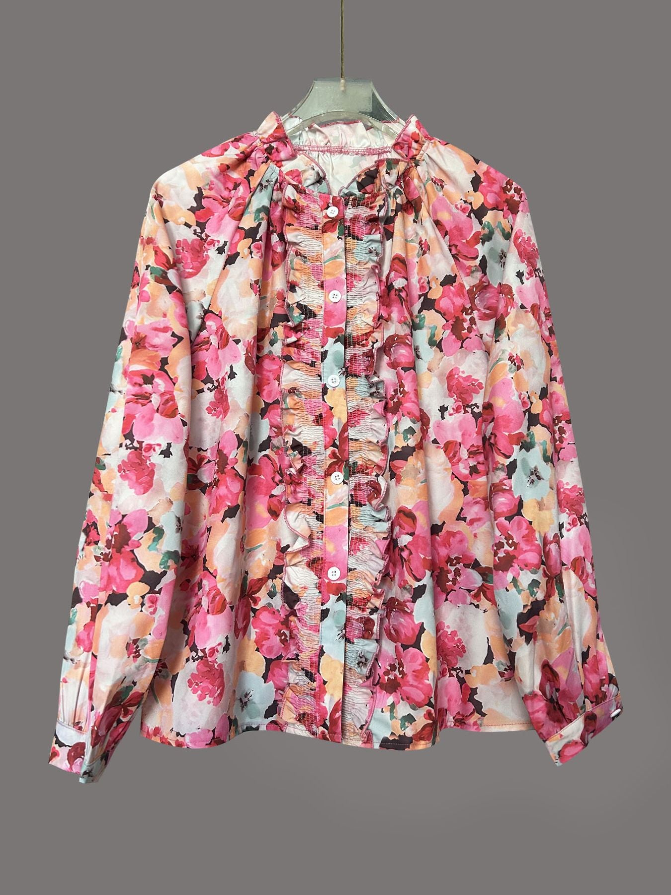 Women's Floral Print Frill Trim Shirt - Be Bliss Boutique