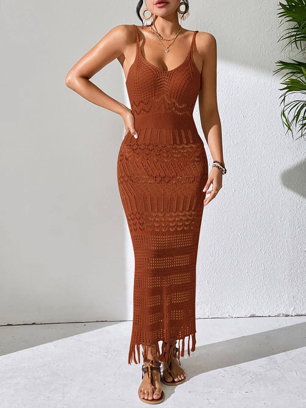 Openwork Scoop Neck Cover Up Dress - Be Bliss Boutique