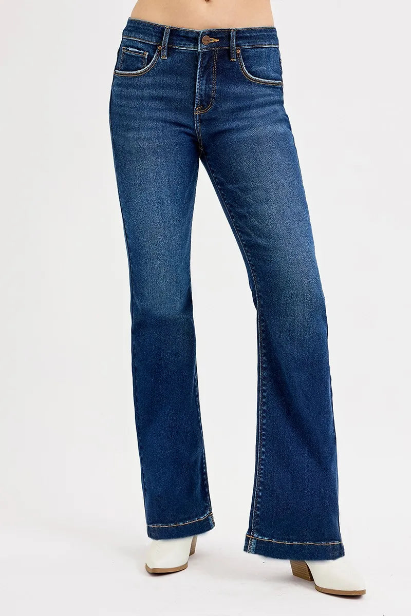 RISEN Full SIze Tummy Control Mid Rise Flare Jeans Plus SIze -  Be Bliss Boutique