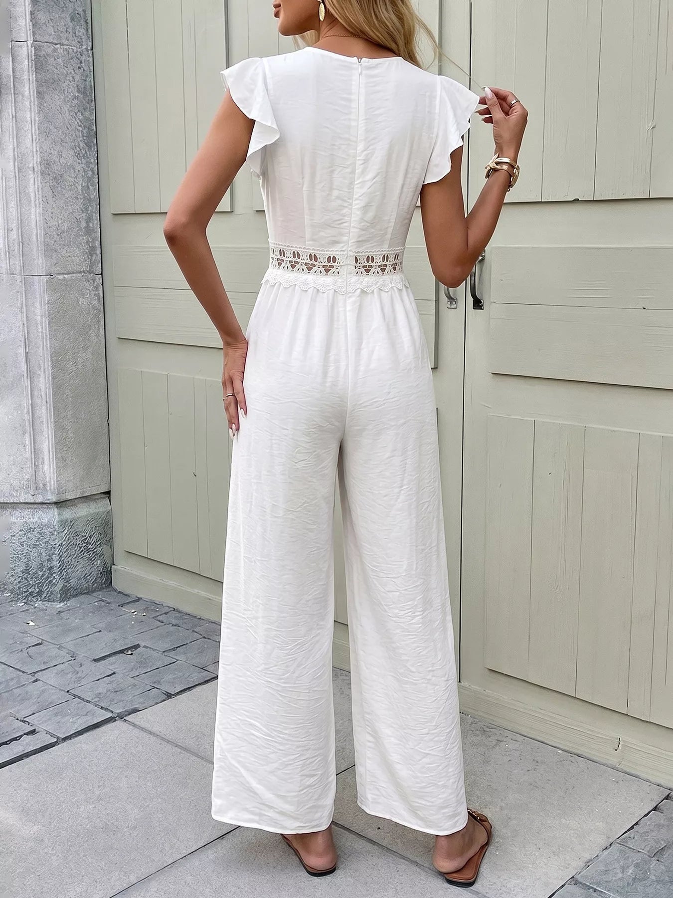Lace Trim Wide Leg Jumpsuit - Be Bliss Boutique