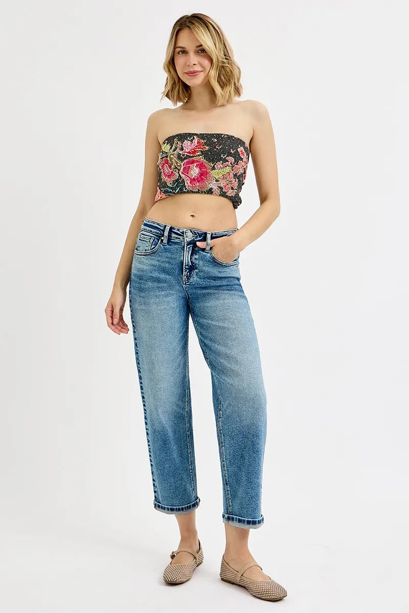 RISEN Full Size High Rise Crop Boyfriend Jeans Plus Size -  Be Bliss Boutique