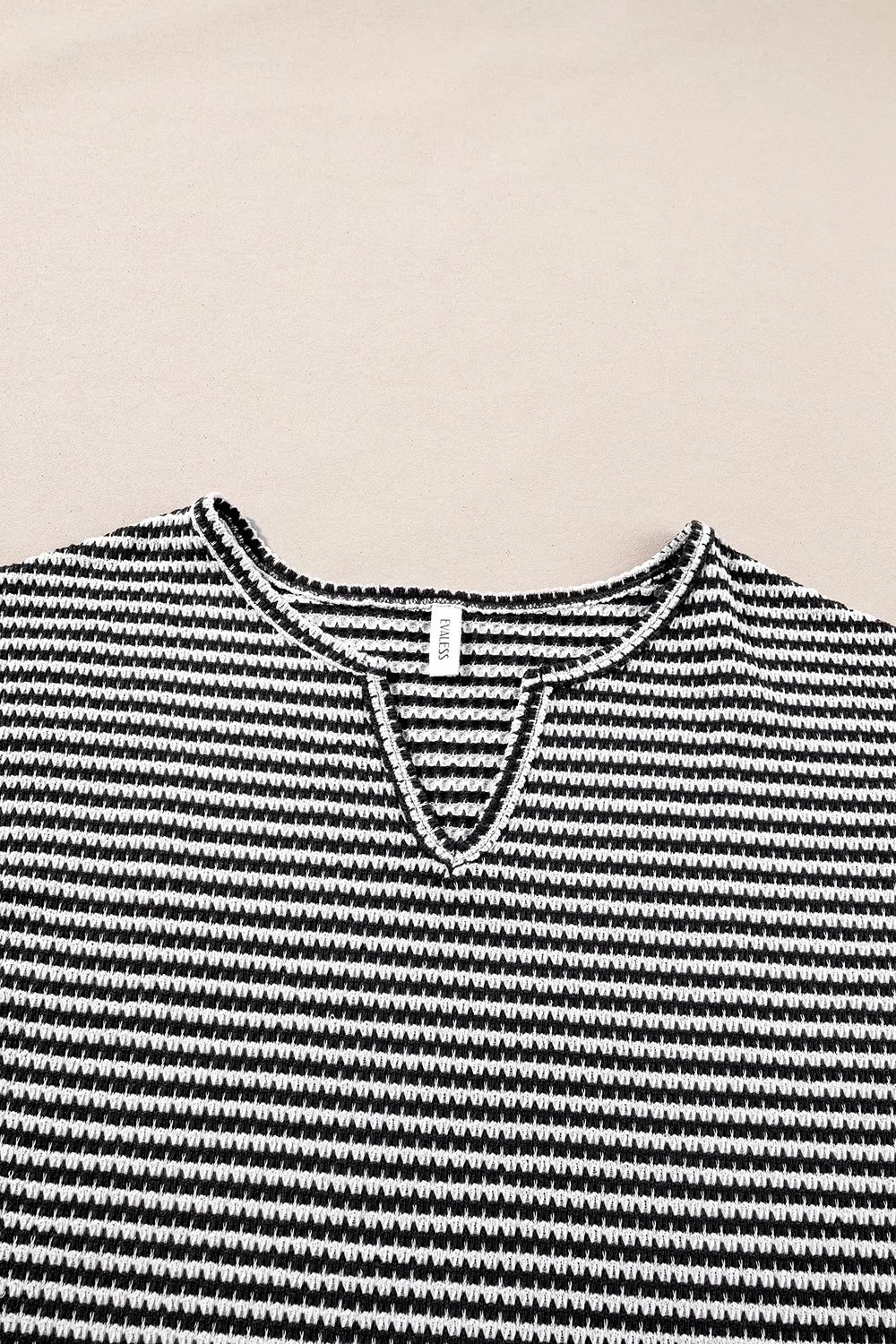 Stripe Textured Knit Notched Neck Cuffed Short Sleeve Shirt - Be Bliss Boutique