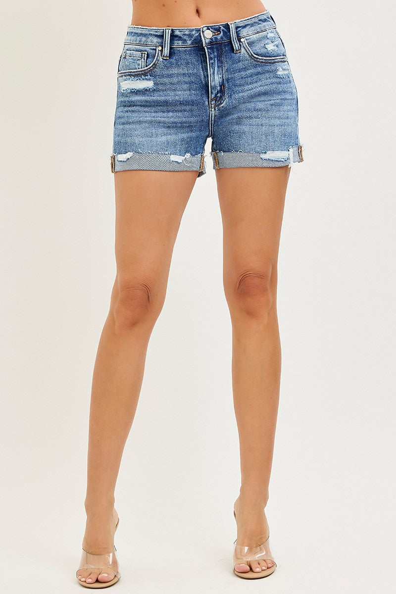 RISEN Cuffed Mid Rise Denim Shorts - Be Bliss Boutique