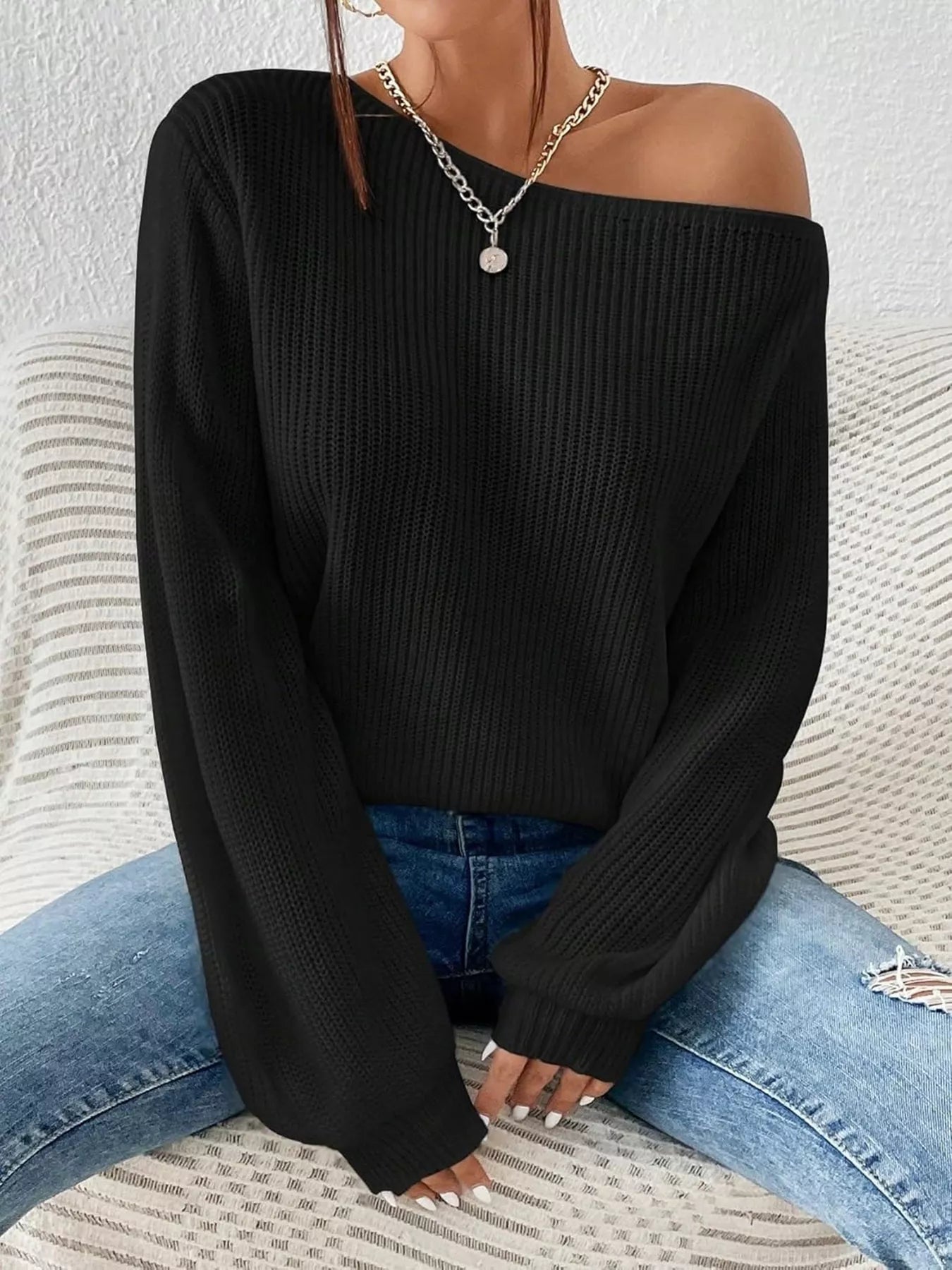 Knit One Shoulder Sweater - Be Bliss Boutique