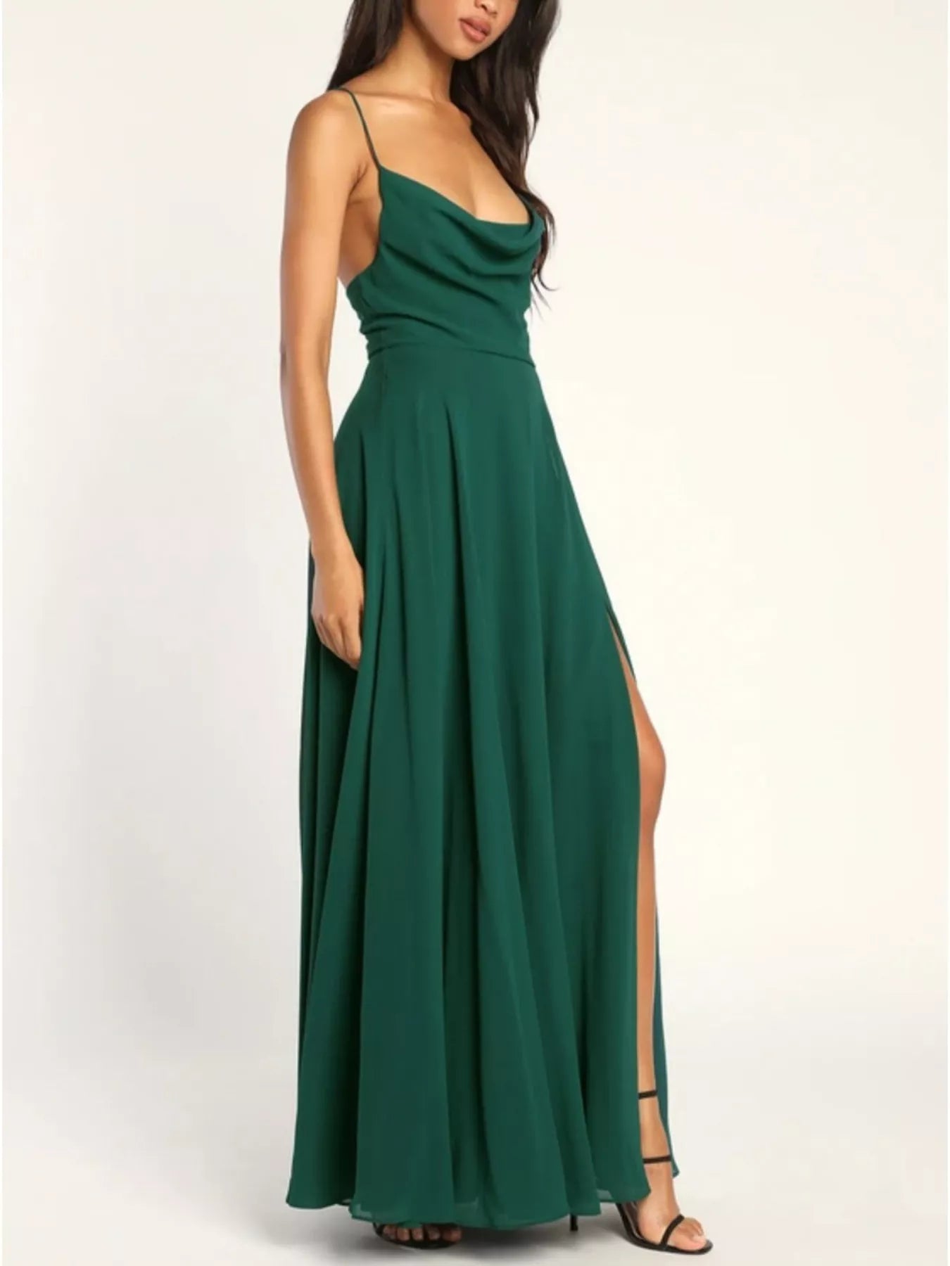 Backless Cowl Neck Lace-Up Slit Maxi Dress - Be Bliss Boutique