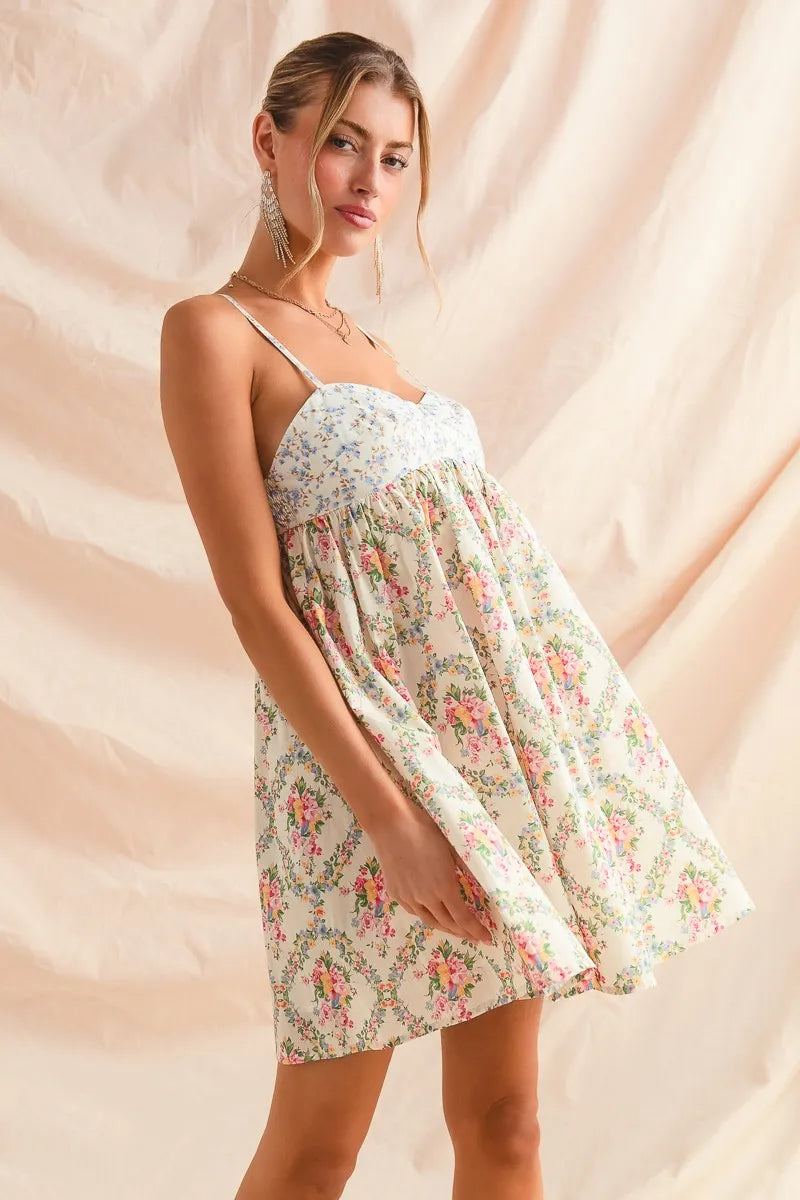 SO ME Mixed Floral Print Sleeveless Mini Dress -  Be Bliss Boutique