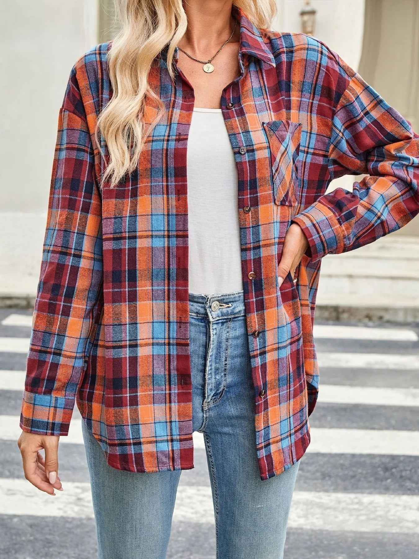 Plaid Button Up Long Sleeve Shirt -  Be Bliss Boutique