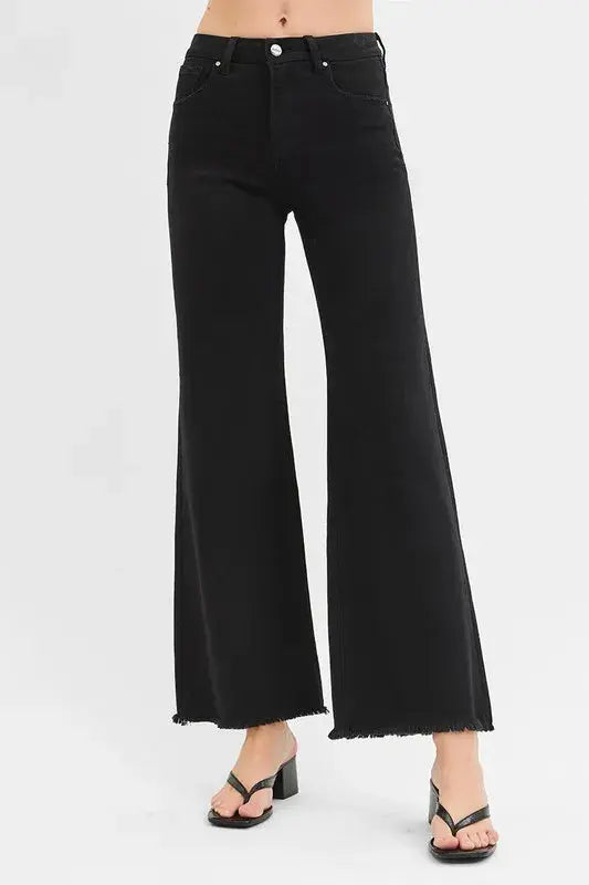 RISEN Full Size Tummy Control High Rise Wide Leg Black Jeans | Be Bliss Boutique