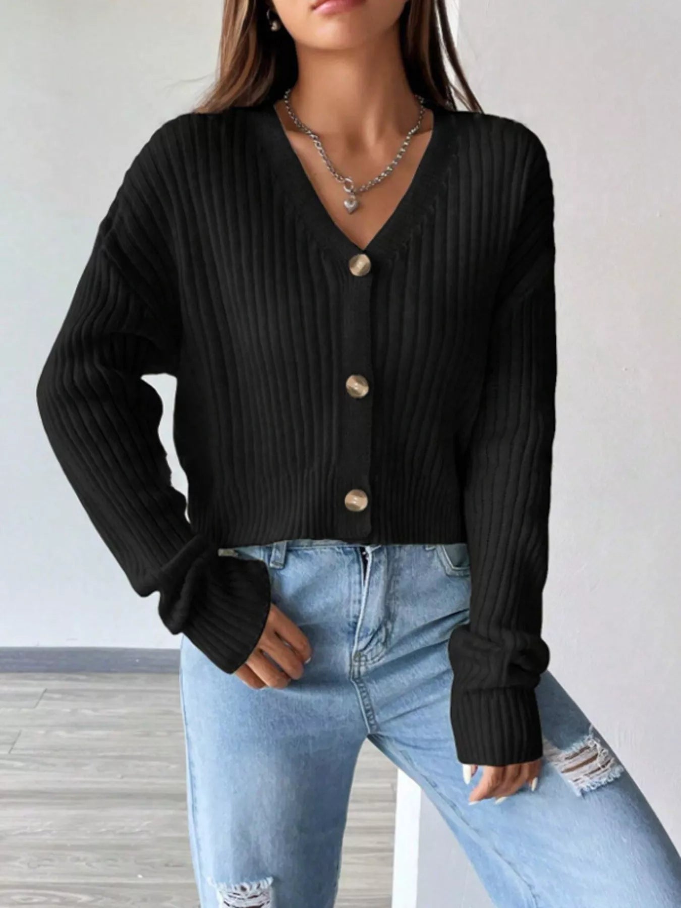 V-Neck Button-Up Cardigan -  Be Bliss Boutique