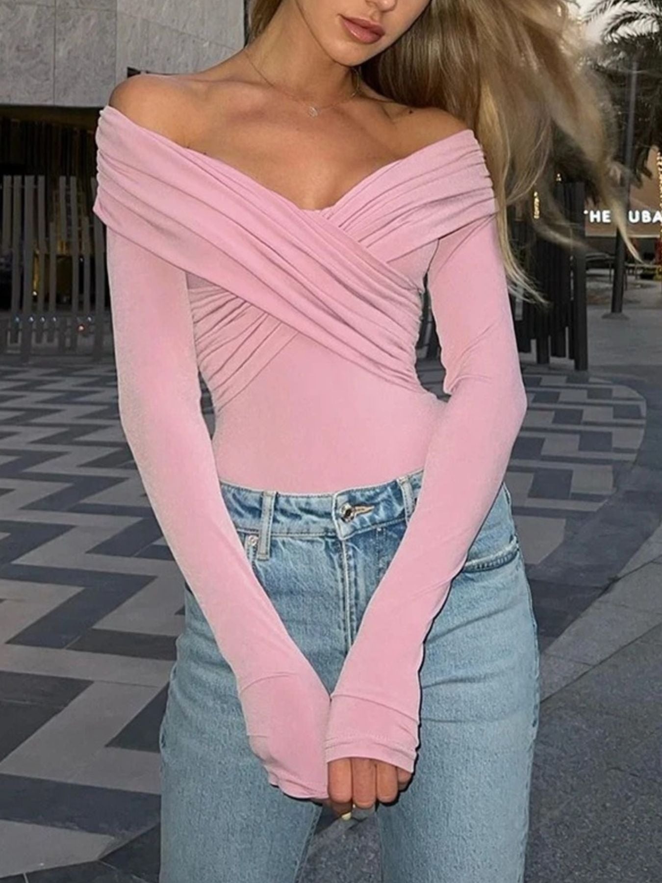 Off-Shoulder Ruched Long Sleeve Bodysuit - Be Bliss Boutique
