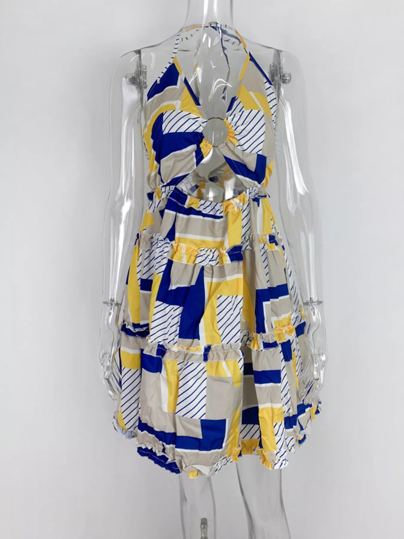 Colorful Print Halter Neck Ruffle Mini Dress - Be Bliss Boutique