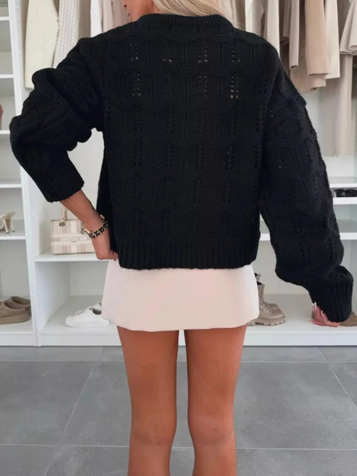 Round Neck Openwork Sweater - Be Bliss Boutique