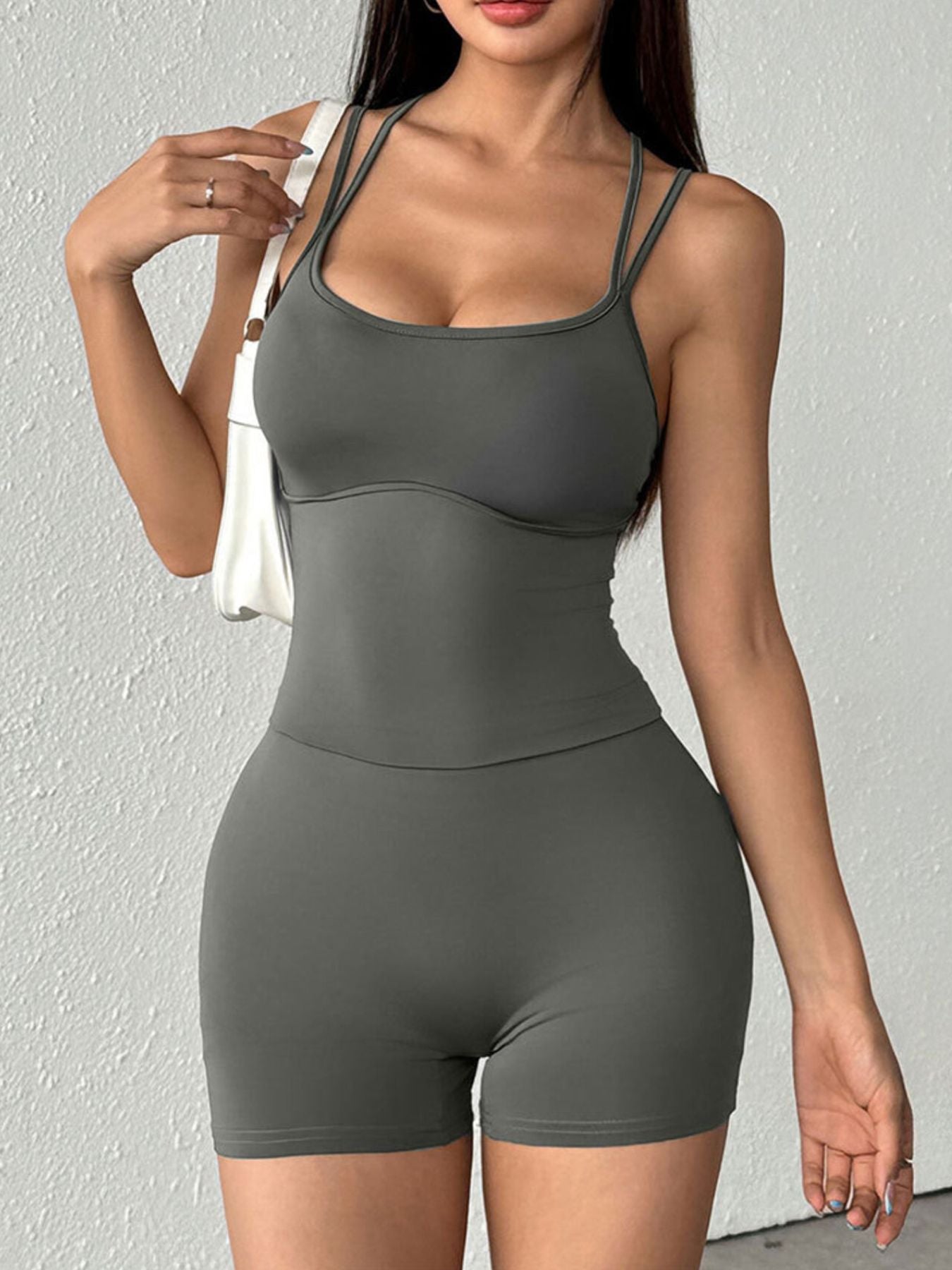 Double Spaghetti Strap Active Romper - Be Bliss Boutique