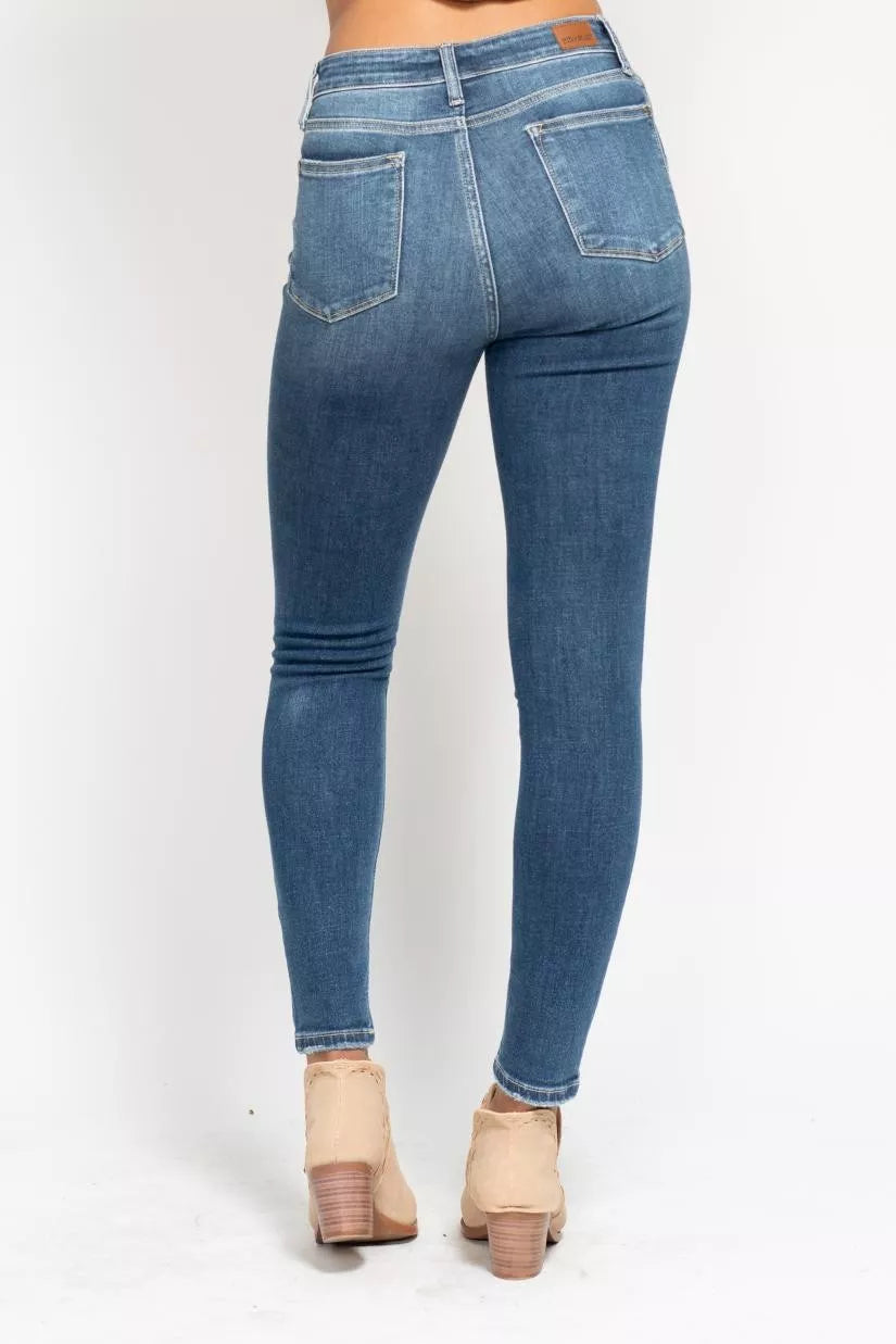 Judy Blue Full Size High Rise Button Fly Skinny Jeans Plus Size - Be Bliss Boutique