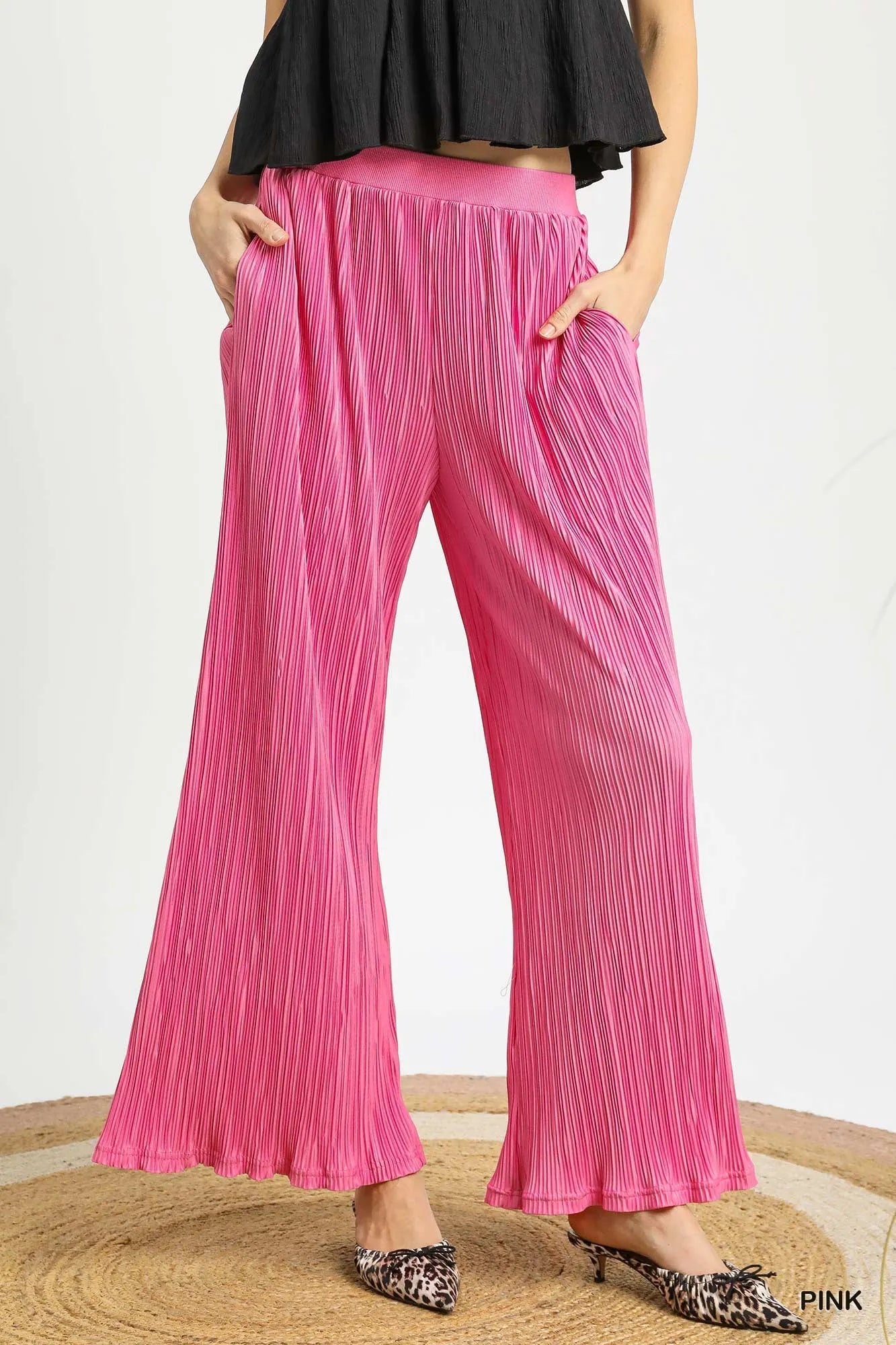 Umgee Wide Leg Textured Womens Palazzo Pants -  Be Bliss Boutique