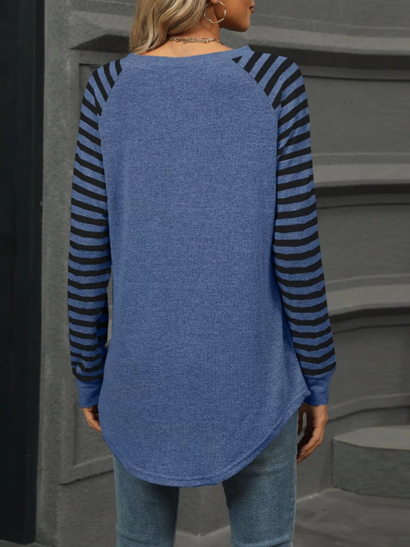 Striped Round Neck Raglan Sleeve T-Shirt - Be Bliss Boutique