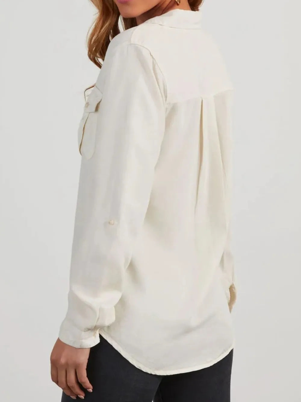 Collared Neck Roll-Tab Sleeve Womens Denim Shirt - Be Bliss Boutique
