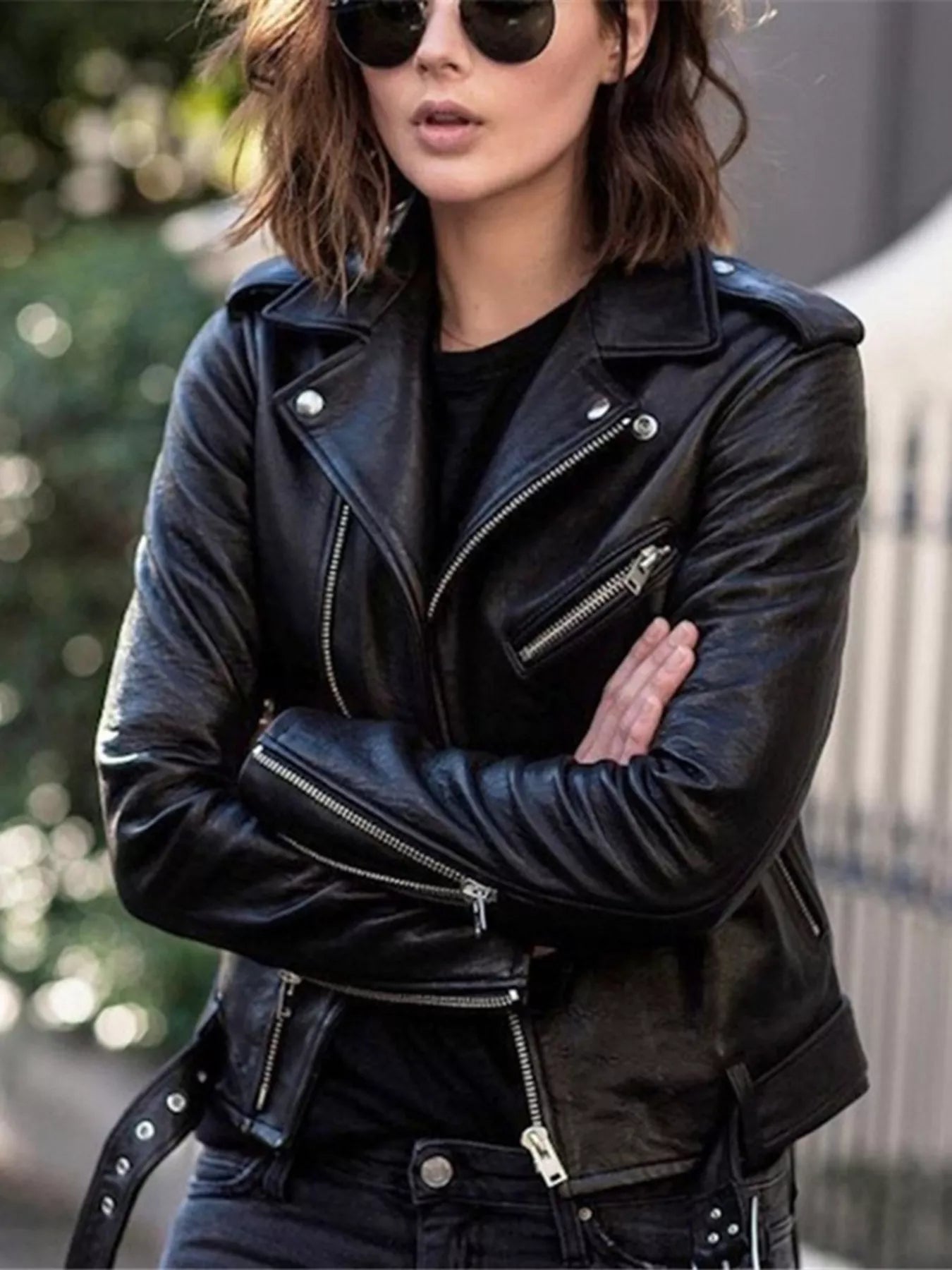 Full Size Zip Up Leather Motorcycle Biker Jacket Plus Size -  Be Bliss Boutique