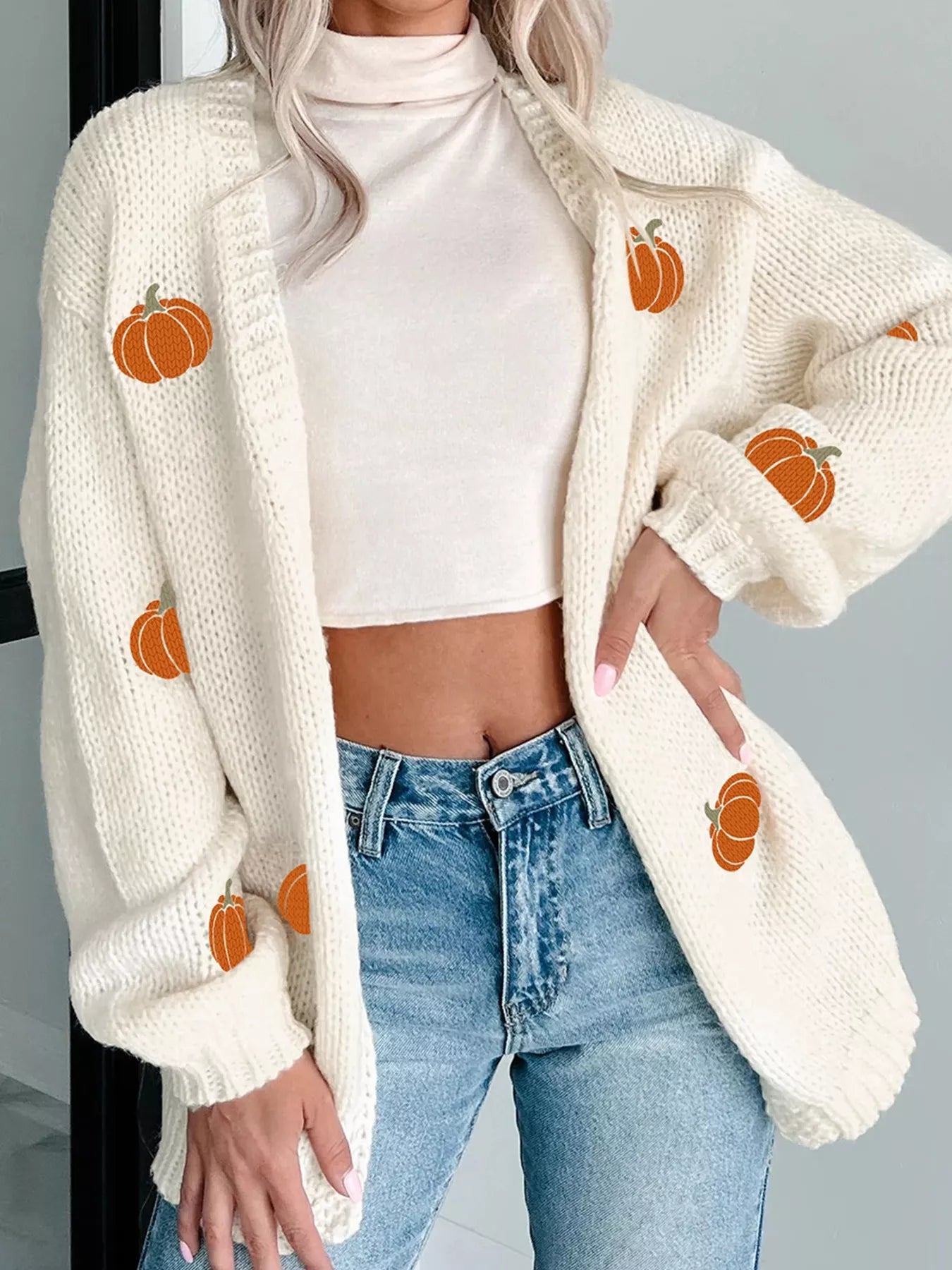 Halloween Pumpkin Embroidered Knit Cardigan -  Be Bliss Boutique