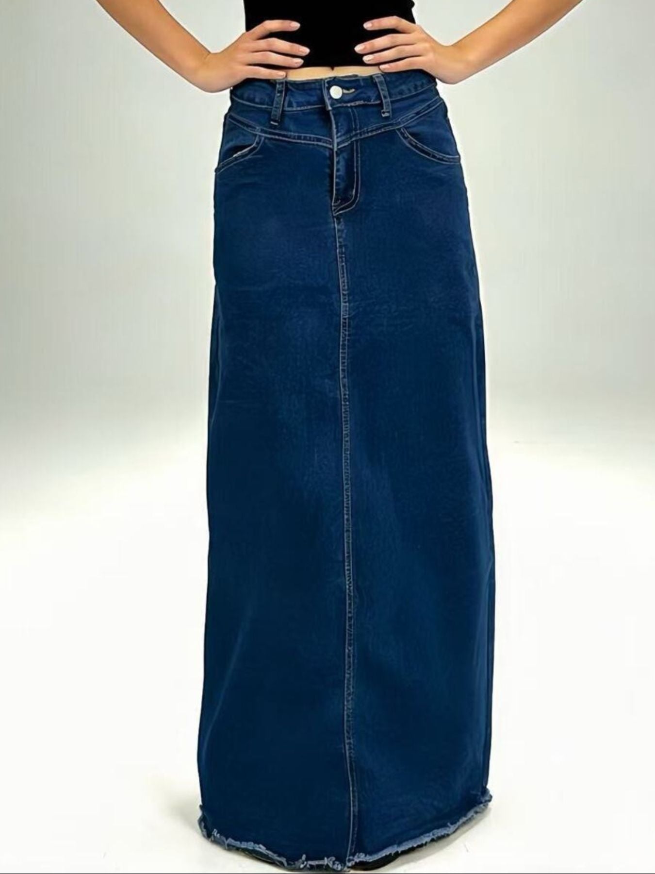 Raw Hem Maxi Denim Skirt - Be Bliss Boutique