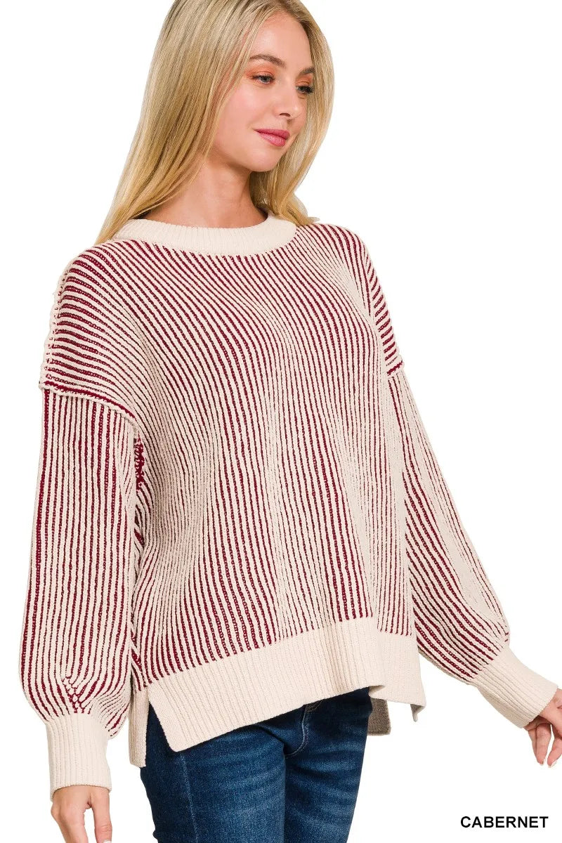 Zenana Two Tone Crewneck Sweater -  Be Bliss Boutique