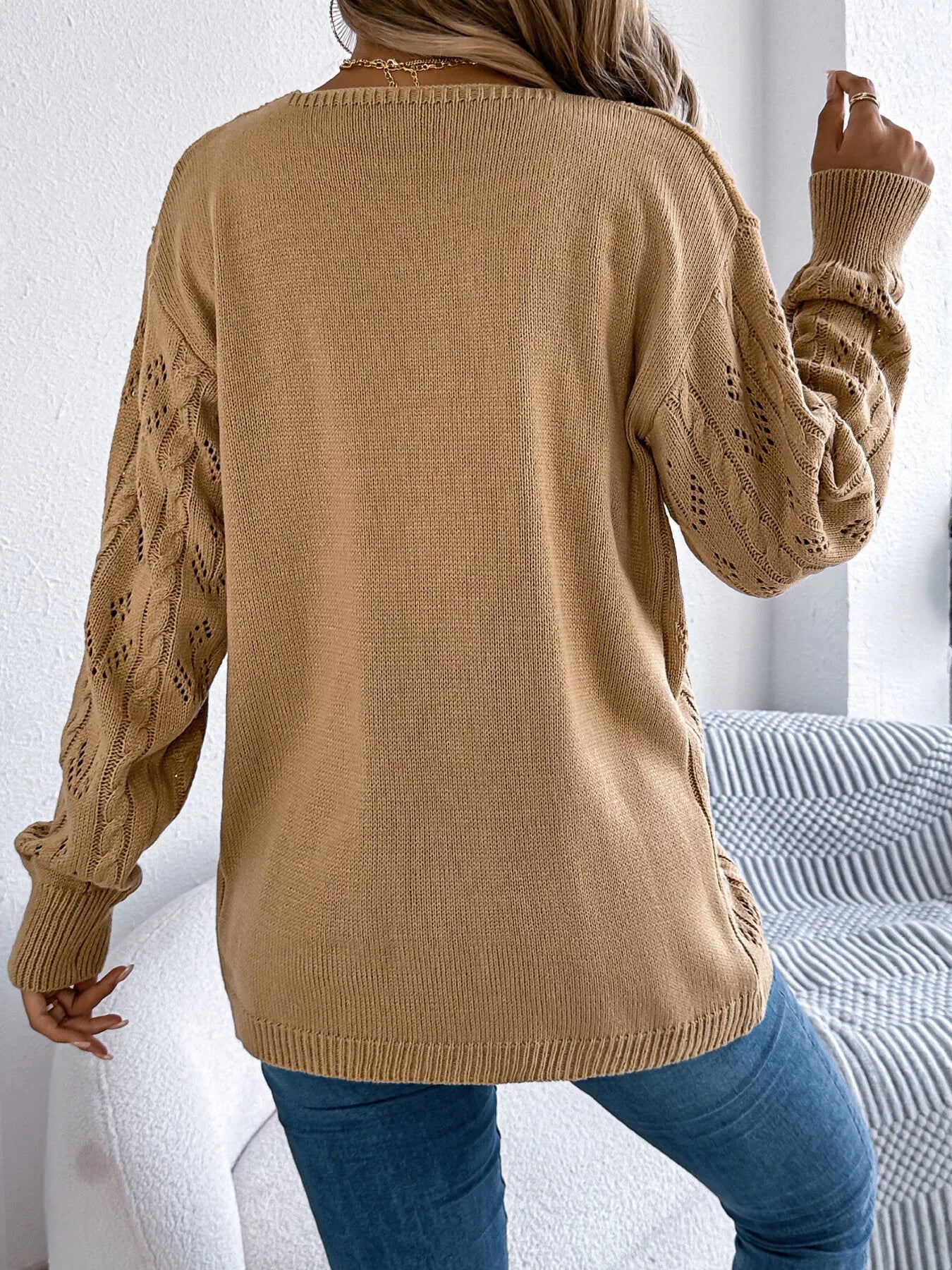 Openwork Open Front Long Sleeve Cardigan - Be Bliss Boutique