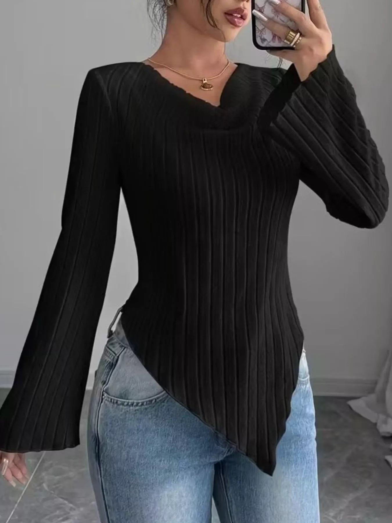 Cowl Neck Ribbed Knit Top - Be Bliss Boutique