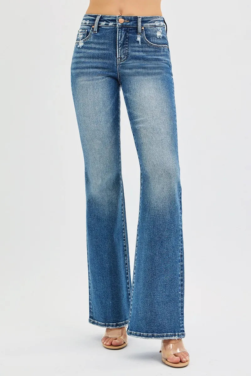 RISEN Full Size Tummy Control High Rise Flare Jeans Plus Size -  Be Bliss Boutique