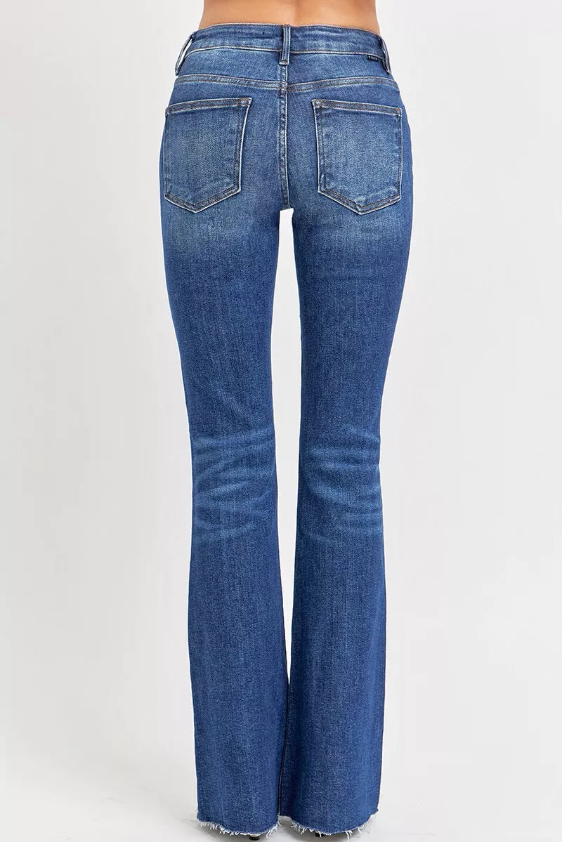 RISEN Full Size Distressed Mid Rise Flare Jeans Plus Size -  Be Bliss Boutique