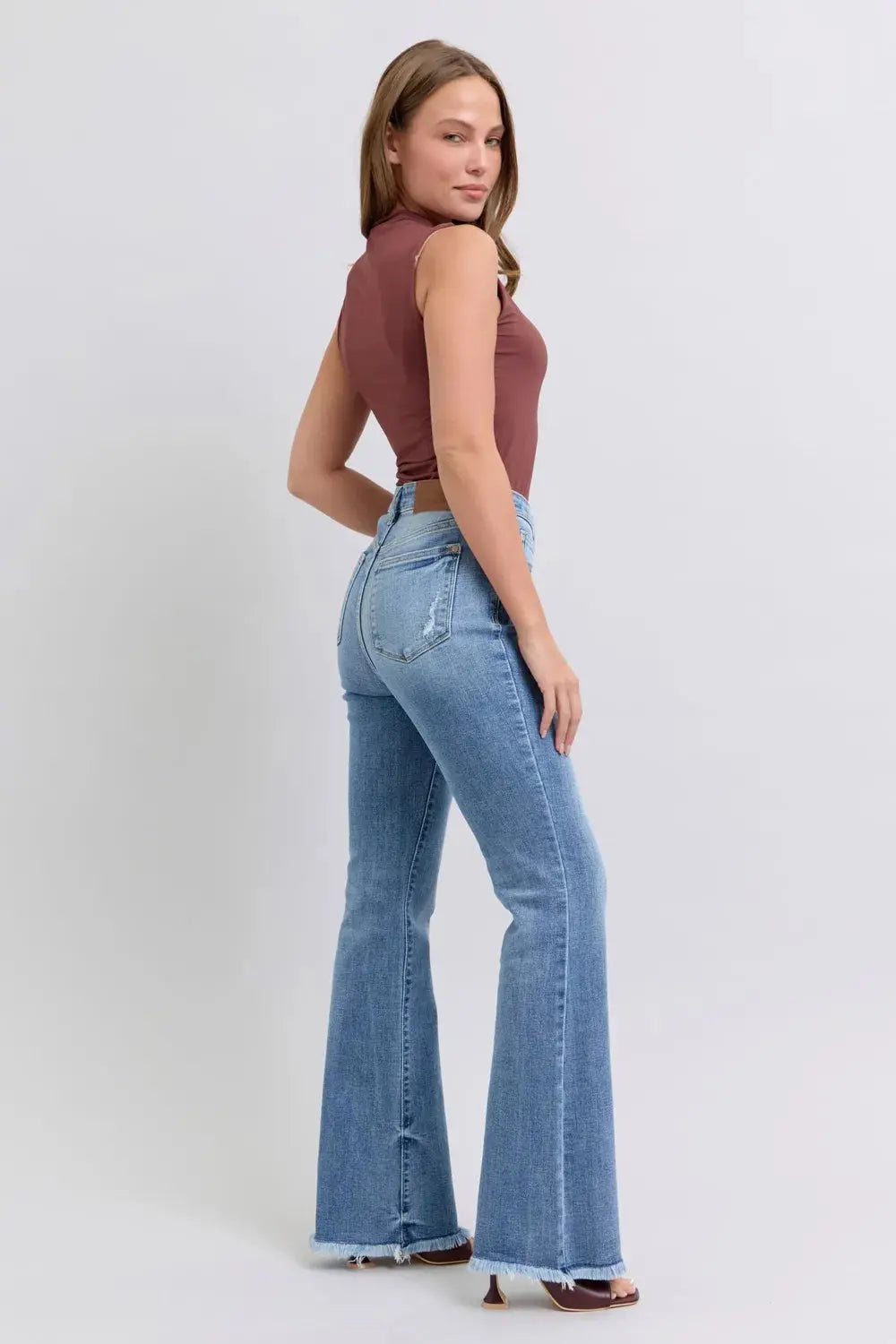 Judy Blue Raw Hem High Rise Bootcut Jeans – Full Size Fit | Be Bliss Boutique