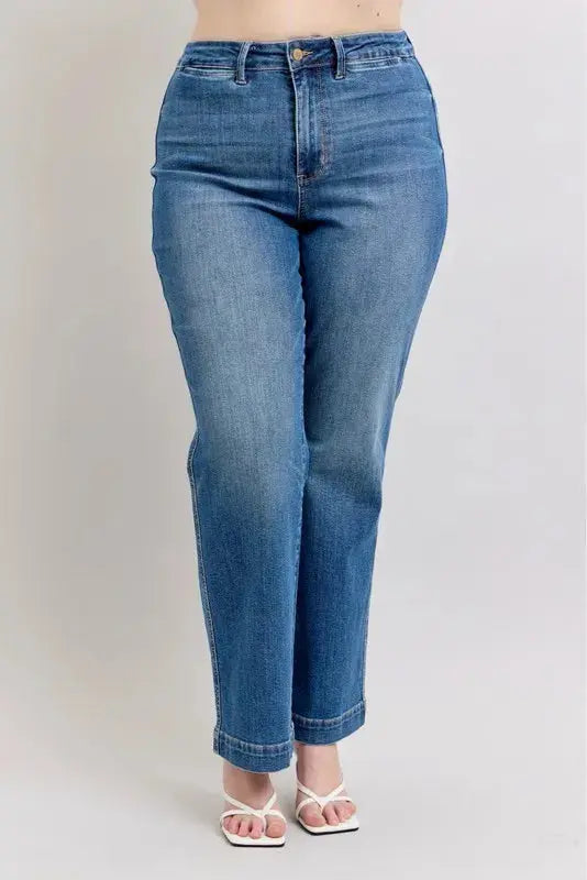 Judy Blue Full Size/Plus Size High Waist Contrast Thread Straight Jeans | Be Bliss Boutique