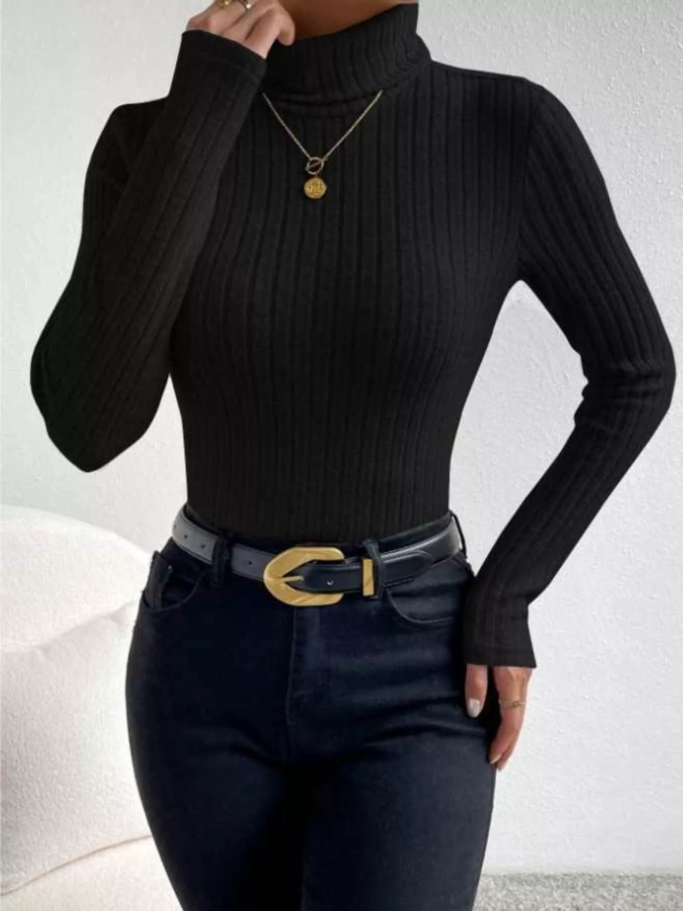 Ribbed Turtleneck Long Sleeve T Shirt - Be Bliss Boutique