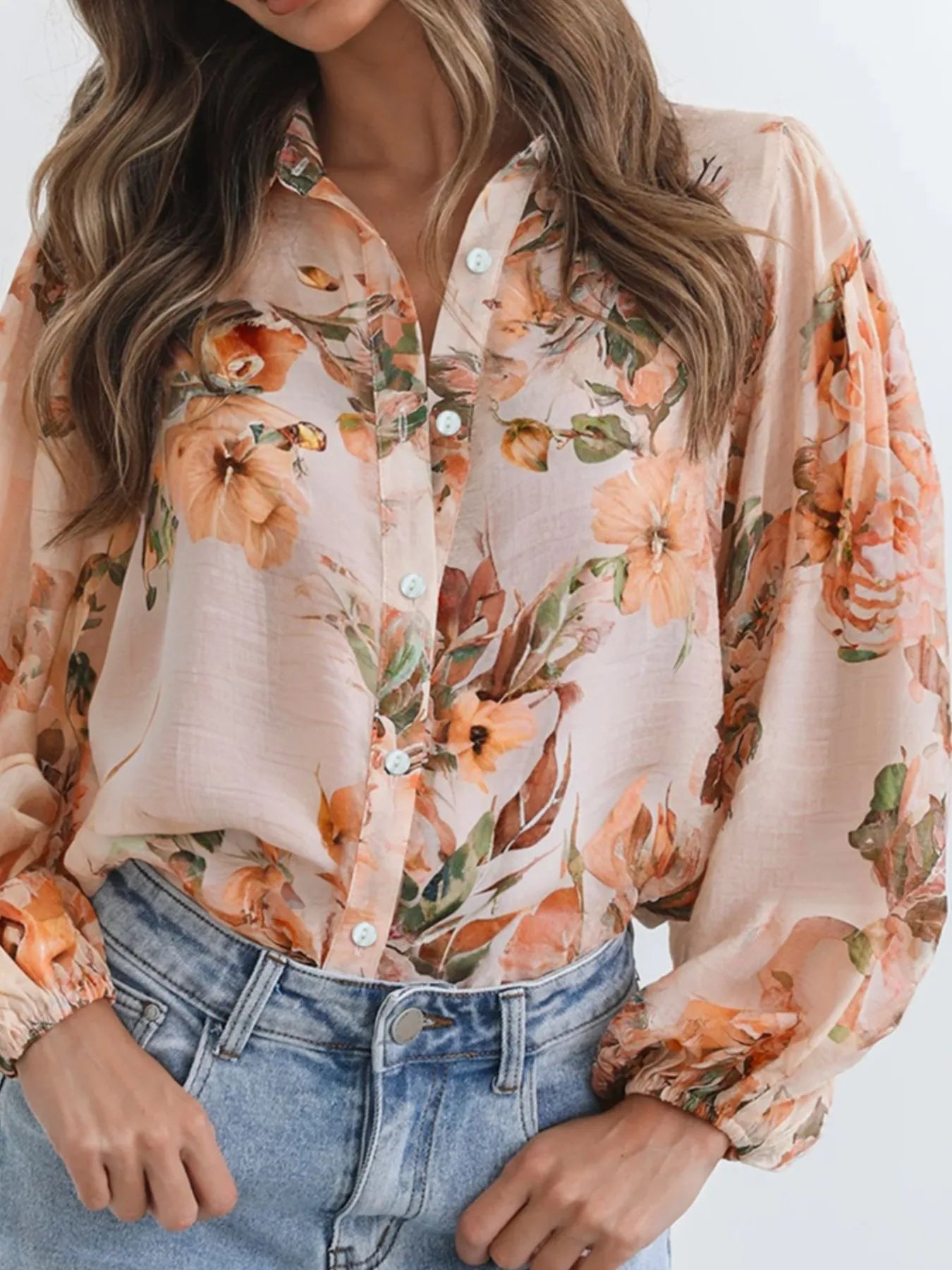 Floral Print Button-Up Shirt -  Be Bliss Boutique