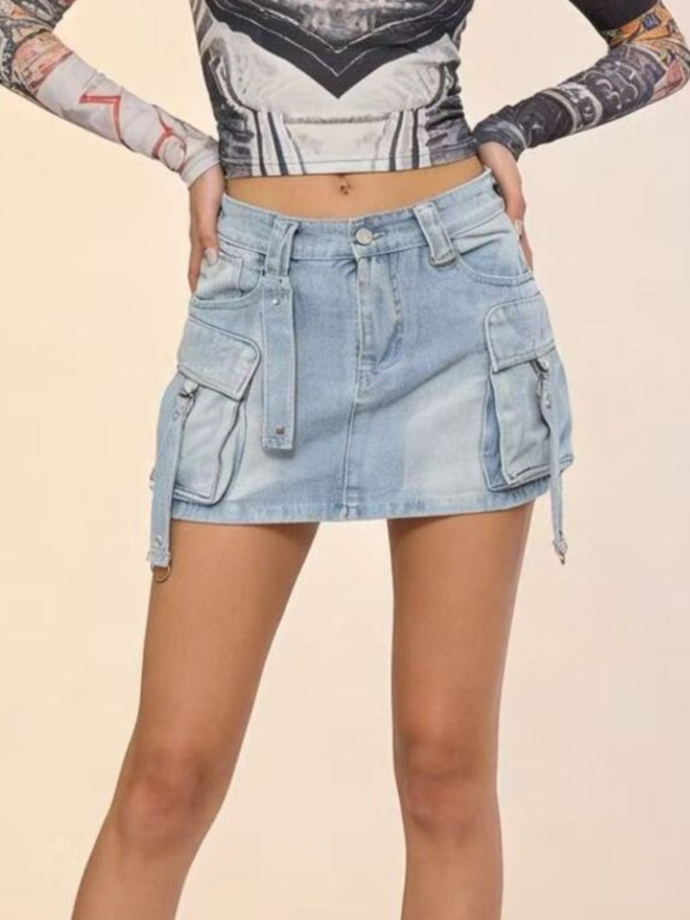 Washed Cargo Denim Skirt - Be Bliss Boutique