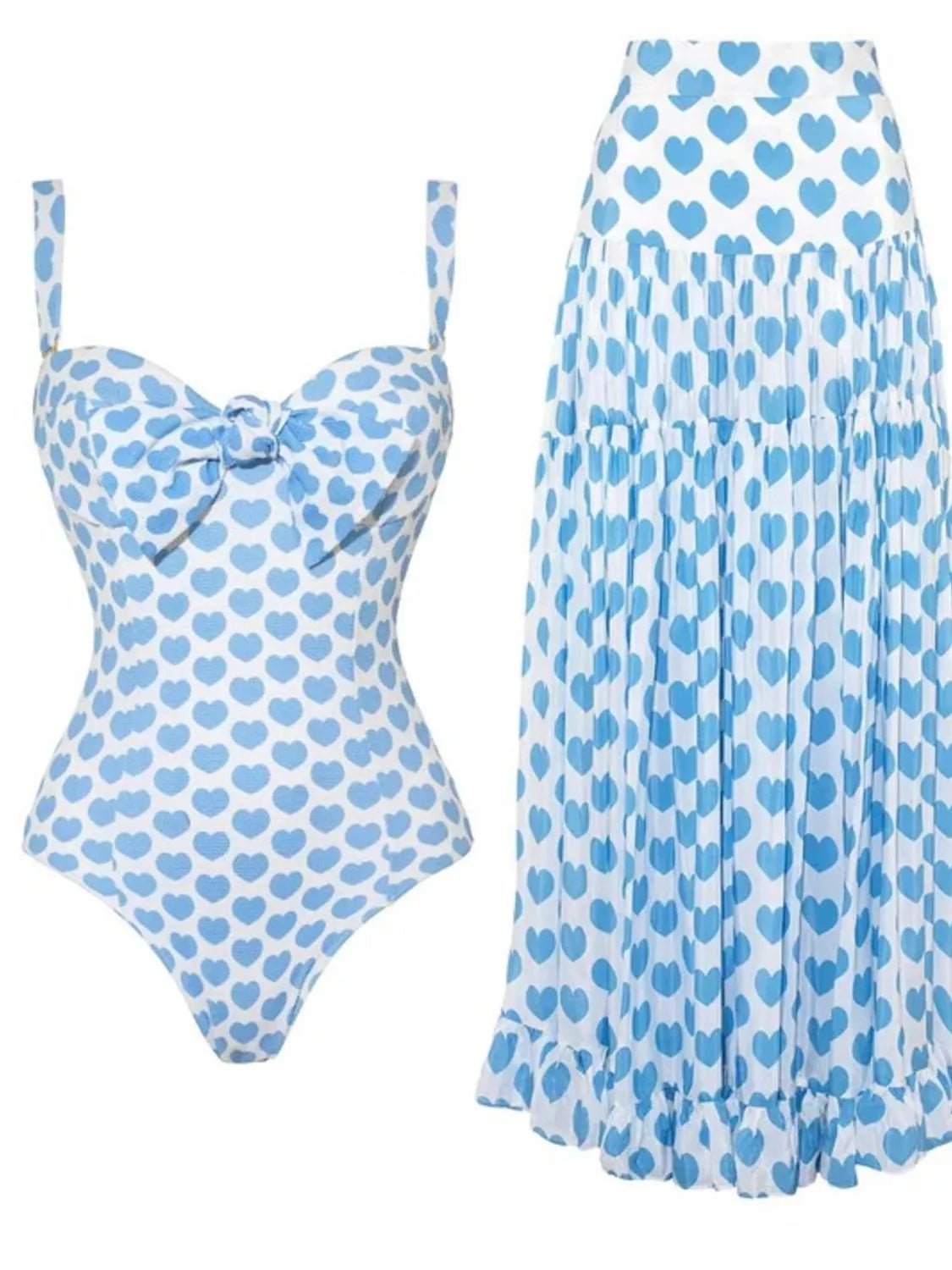 Printed One Piece Swimsuit and Skirt Set - Be Bliss Boutique