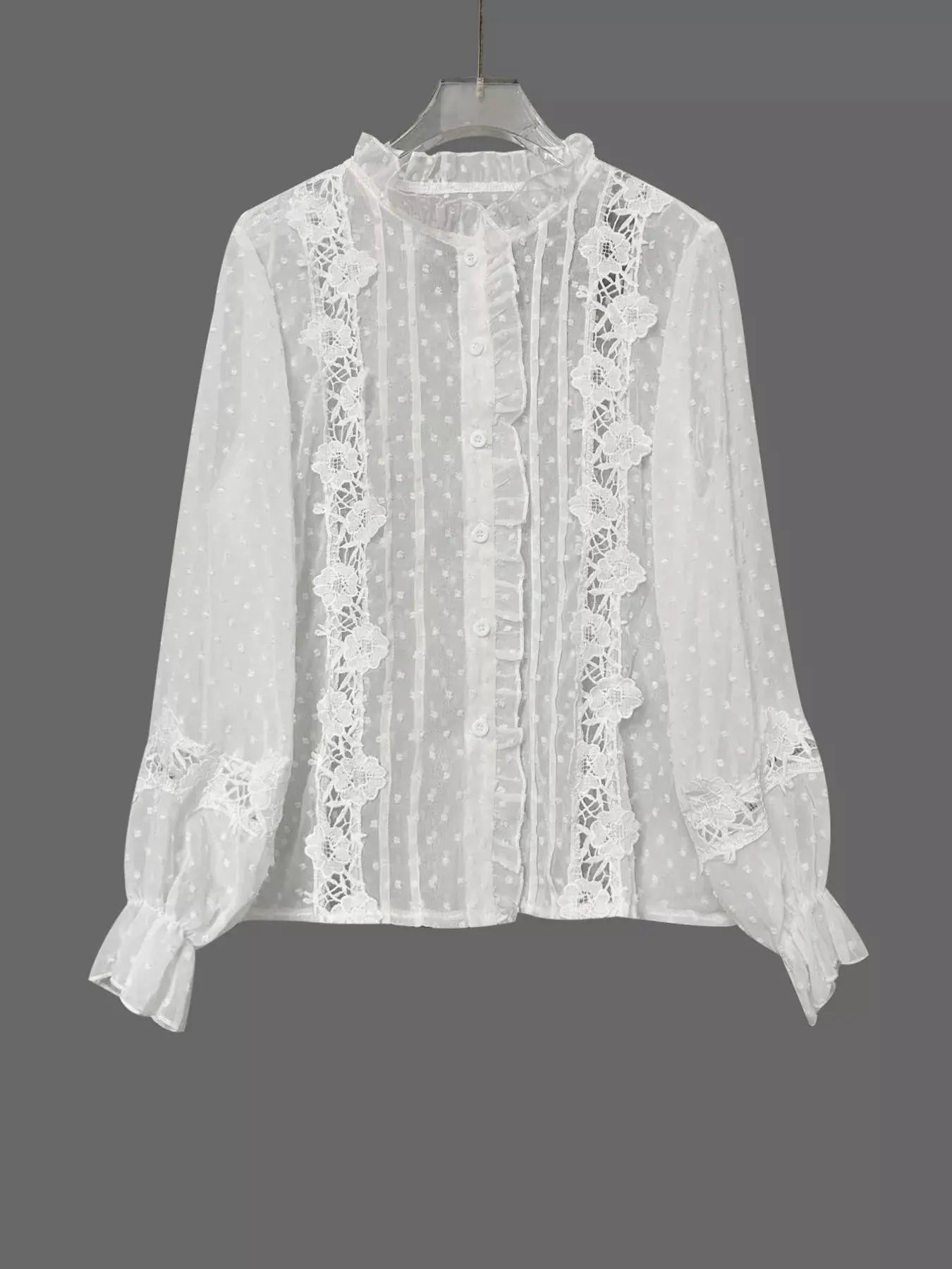 Lace Trimmed Swiss Dot Shirt - Be Bliss Boutique