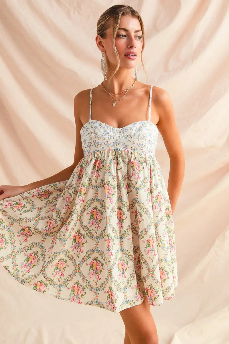 SO ME Mixed Floral Print Sleeveless Mini Dress -  Be Bliss Boutique