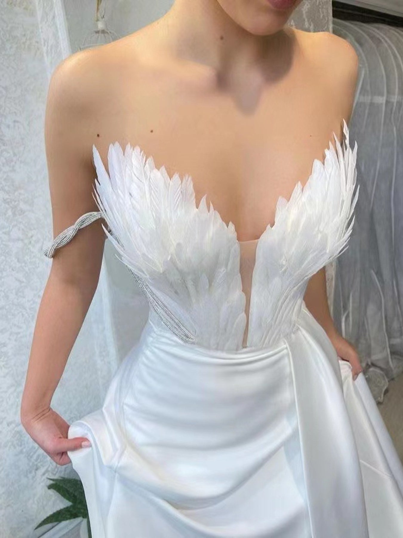 Feather Embellished Slit Maxi Dress - Be Bliss Boutique