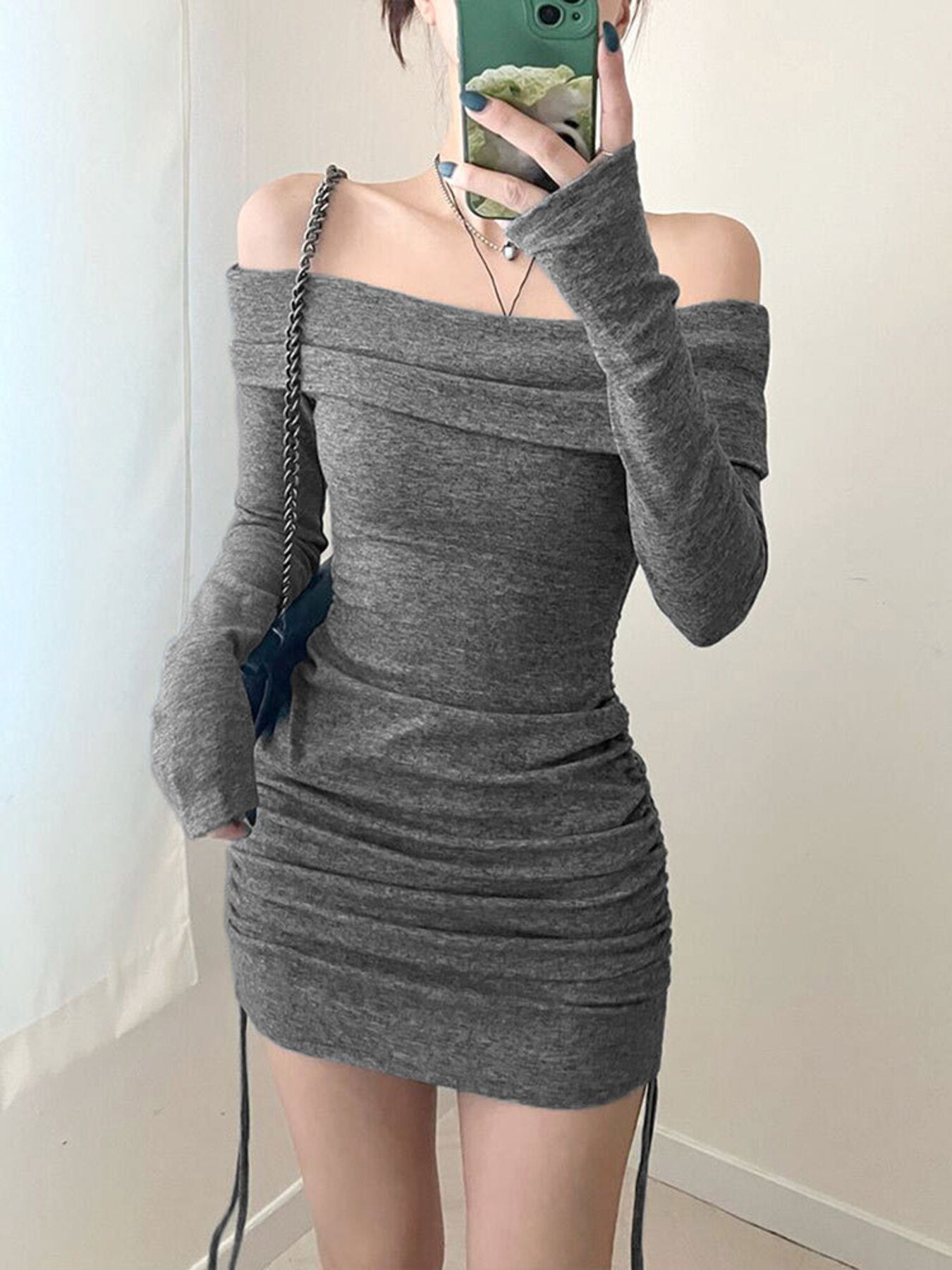 Off-Shoulder Ruched Bodycon Mini Dress - Be Bliss Boutique