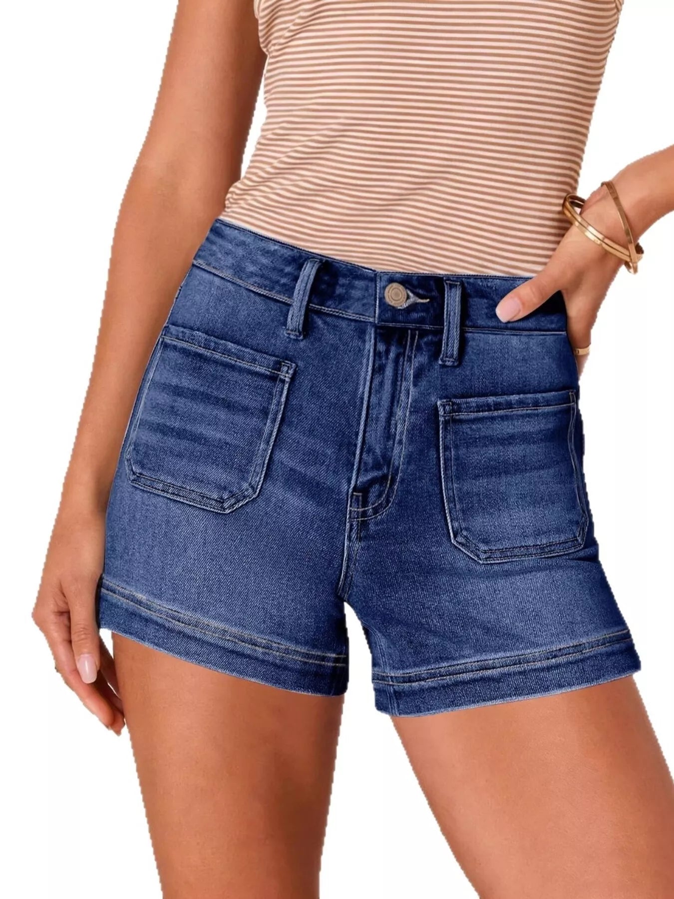 High Waisted Denim Shorts with Pockets - Be Bliss Boutique
